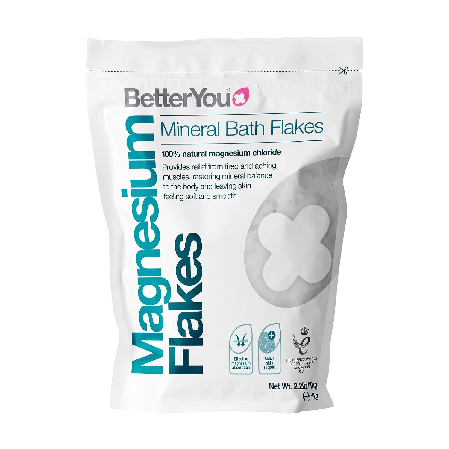 BetterYou Magnesium Mineral Bath Flakes – Mineral Bath Salts with Magnesium Chloride – Foot Bath or Body Bath Soak – Safe On Sensitive Skin – 2.3 lb