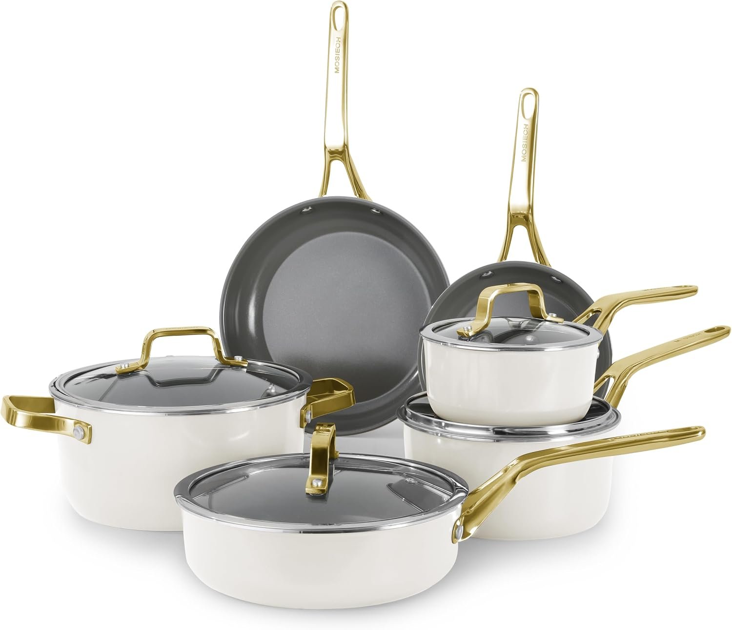 White 10 Piece Ceramic Cookware Set | Pots Pans for Family Meals