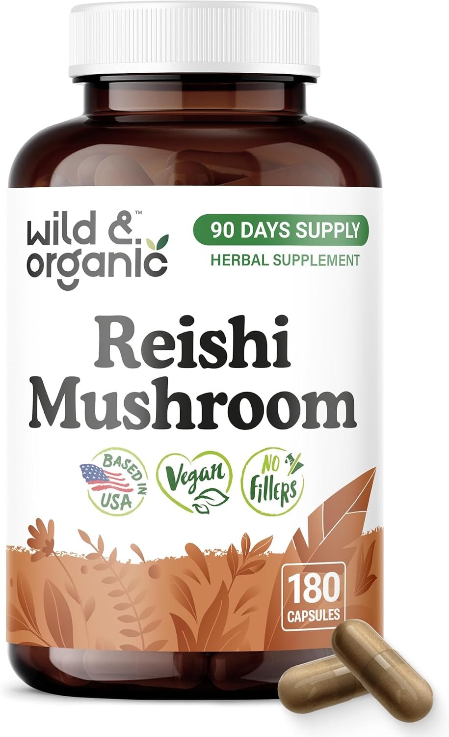 Wild & Organic Reishi Mushroom Capsules 1000mg – Immune Support – 180 Count