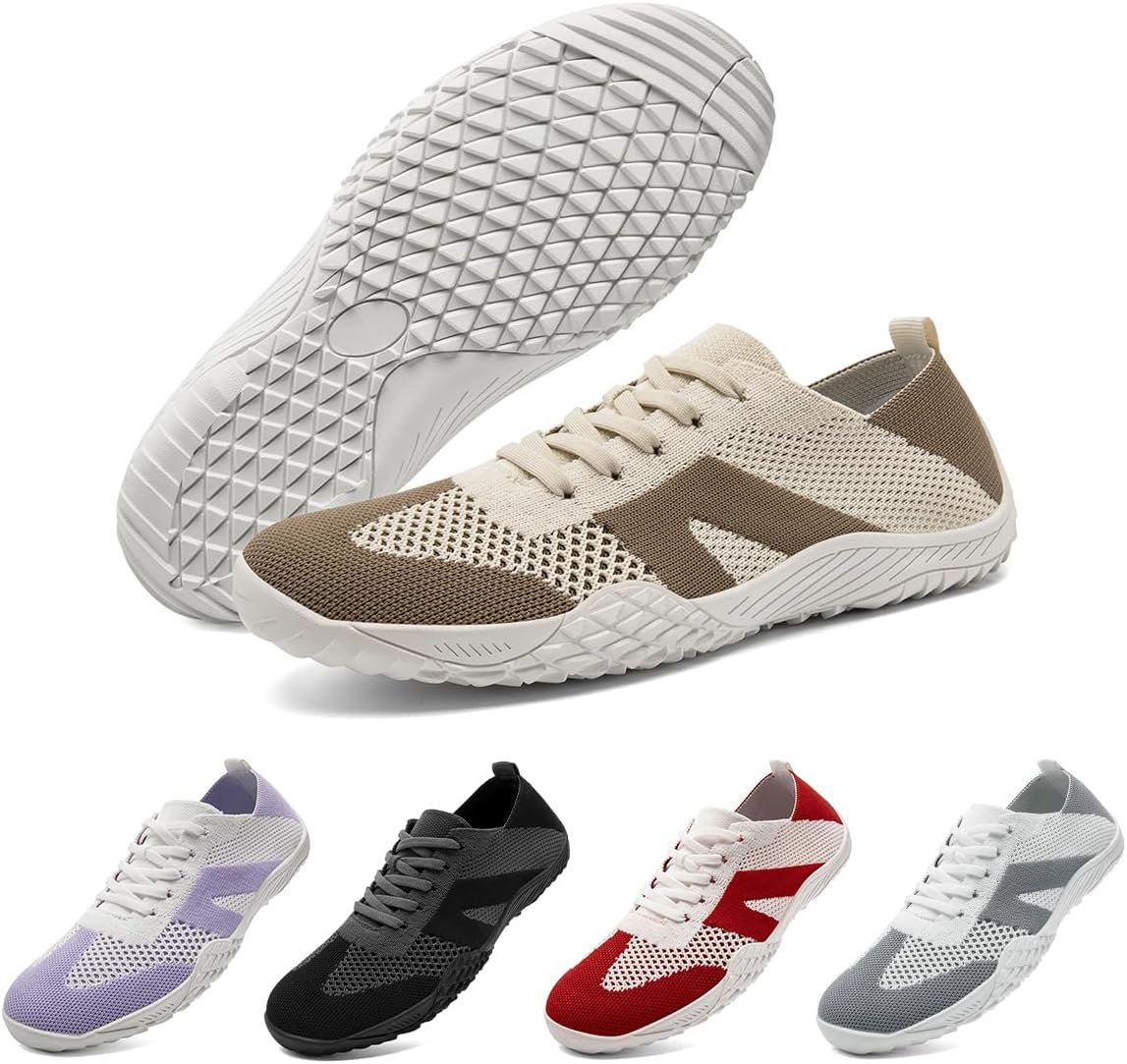 Women’s Zero Drop Minimalist Barefoot Sneakers Non-Slip Sole Lightweight Breathable Arch Support Walking Tennis Shoes Daily House Wear
