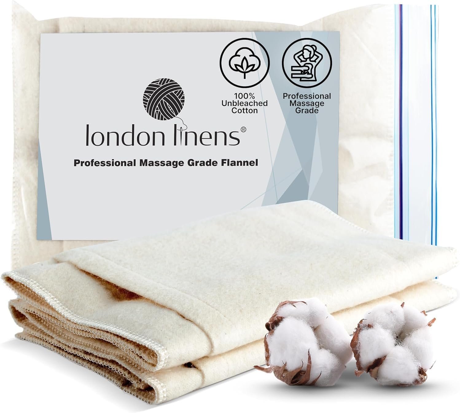 LONDON LINENS 2Pcs 100% Natural Cotton Flannel Castor Oil Pack – Unbleached, Double Brushed Cotton Fabric Castor Oil Wrap for Abdomen, Joints & Other Areas with Front Pocket for Hot & Cold Packs