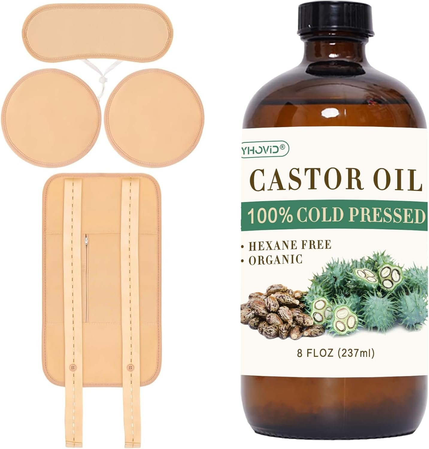 5 Pcs Castor Oil Pack Wrap, Castor Oil Organic Cold Pressed Unrefined