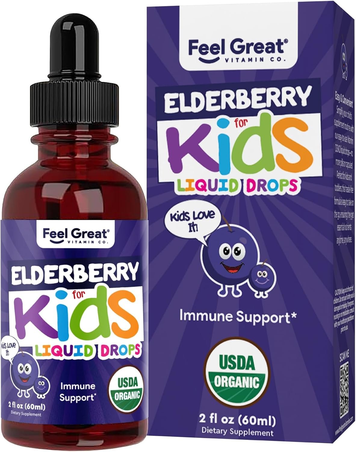 Elderberry for Kids Liquid Drops with Vitamin C & Zinc – 2oz – Children and Toddler Immune Support Supplement USDA Organic Sambucus Elderberry Extract Ages 1-13 Years – Made in USA – 2 fl oz