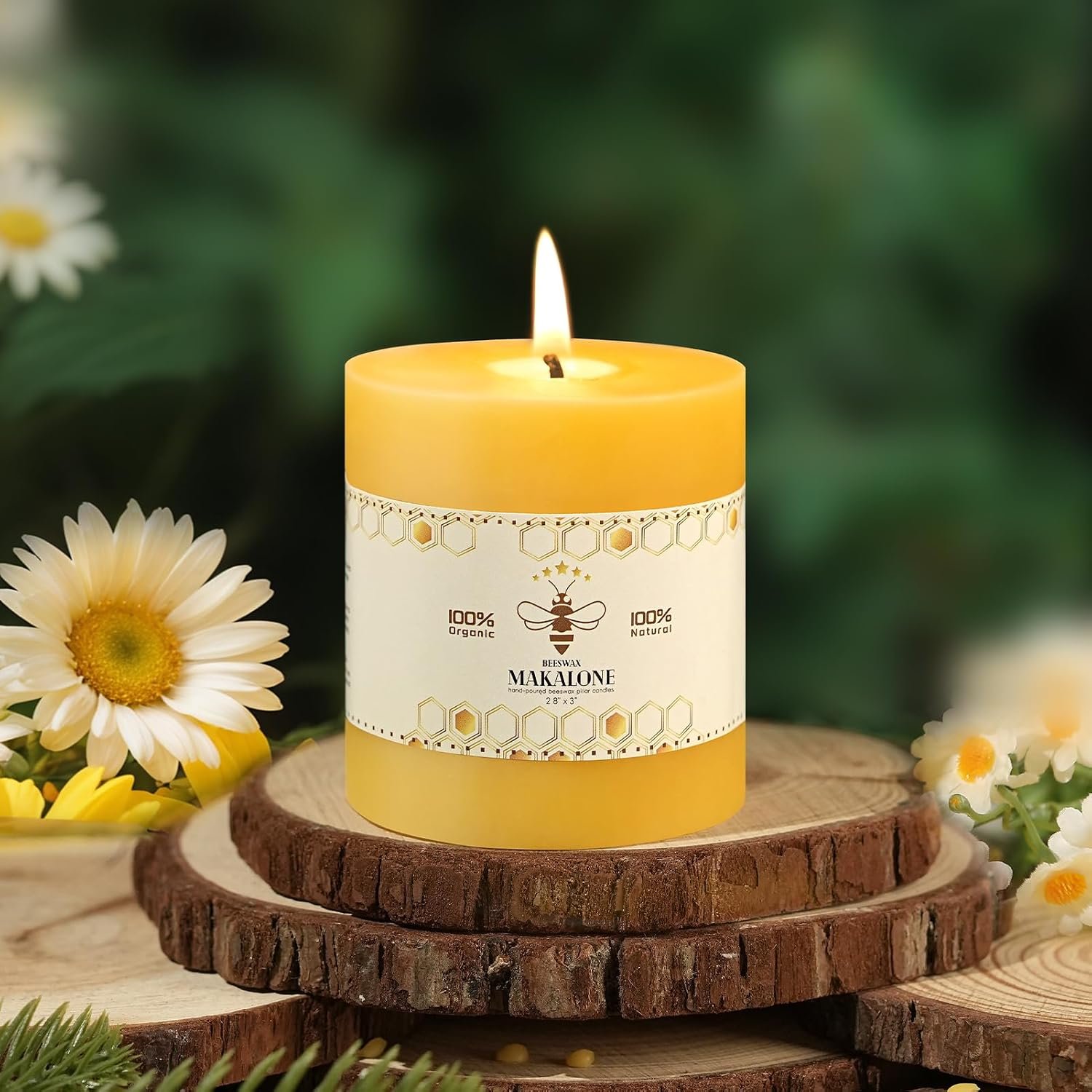 Natural Beeswax Pillar Candles,Non Toxic,2.8×3 inch,1 Pack,45 H Long Burn
