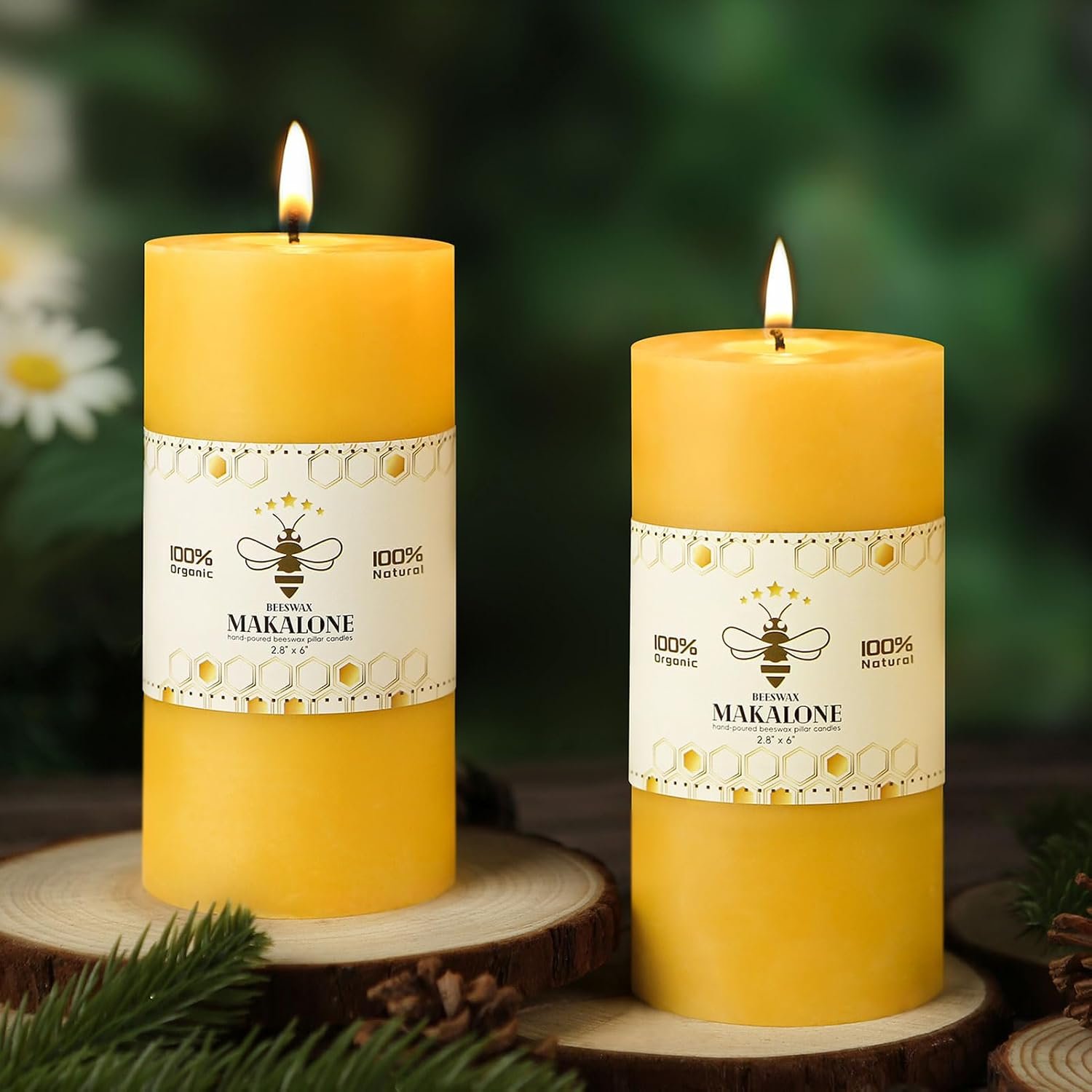 Natural Beeswax Pillar Candles, Non Toxic,2.8×6 inch,2 Pack,285 H Long Burn