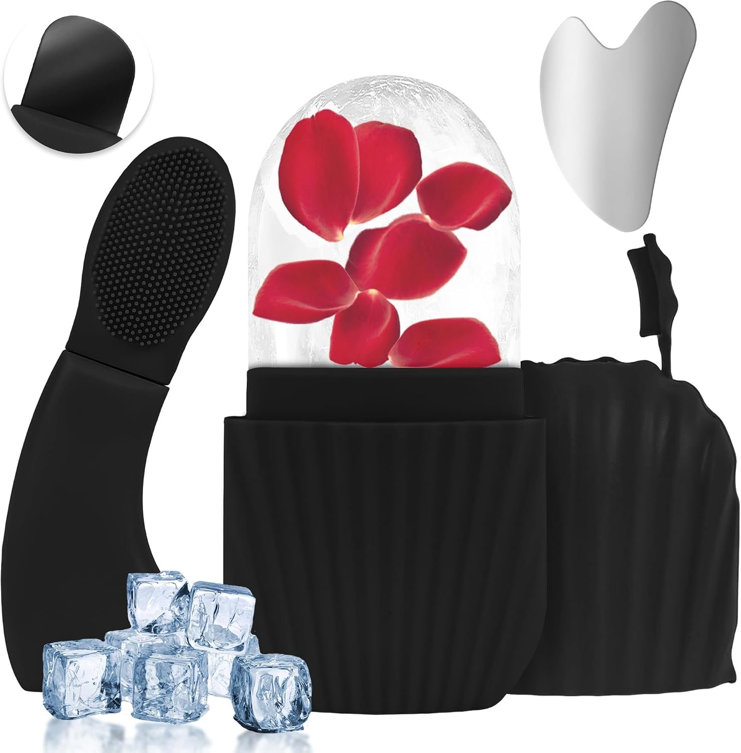 3-in-1Face Ice Roller, Stainless Steel Gua Sha & Cleansing Brush Set