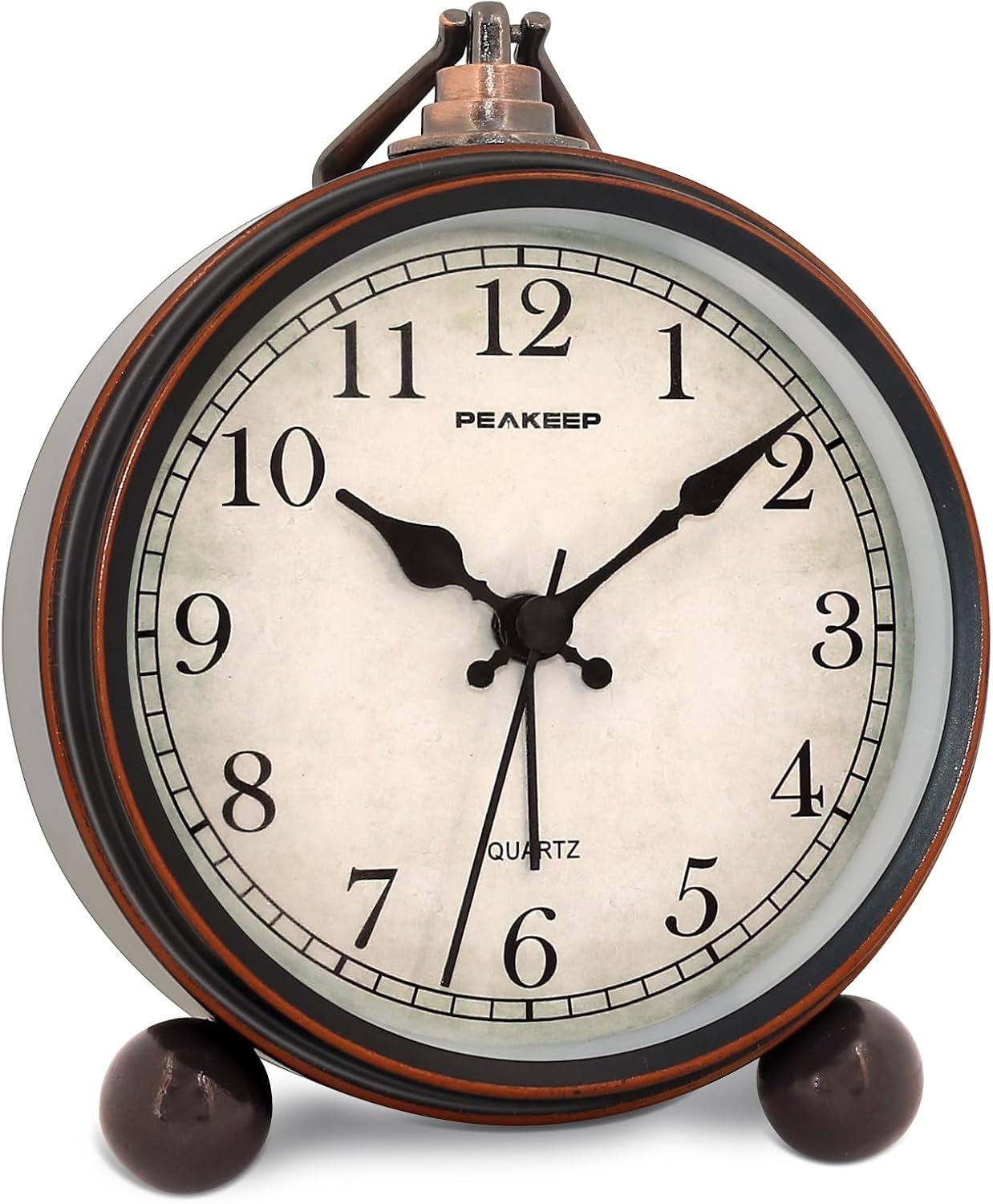Peakeep 4″ Small Battery Operated Analog Alarm Clock, Antique Retro Style