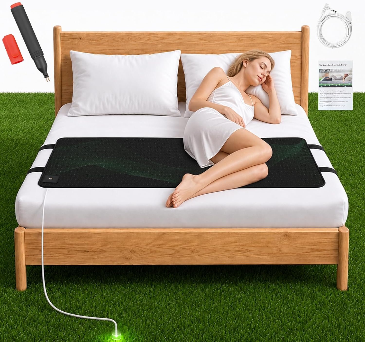 Grounding Well Mat for Bed Twin,Queen,Down to Ground Grounding Mat for Bed,Tear-Resistant PU Leather Grounding Mattress with Cord