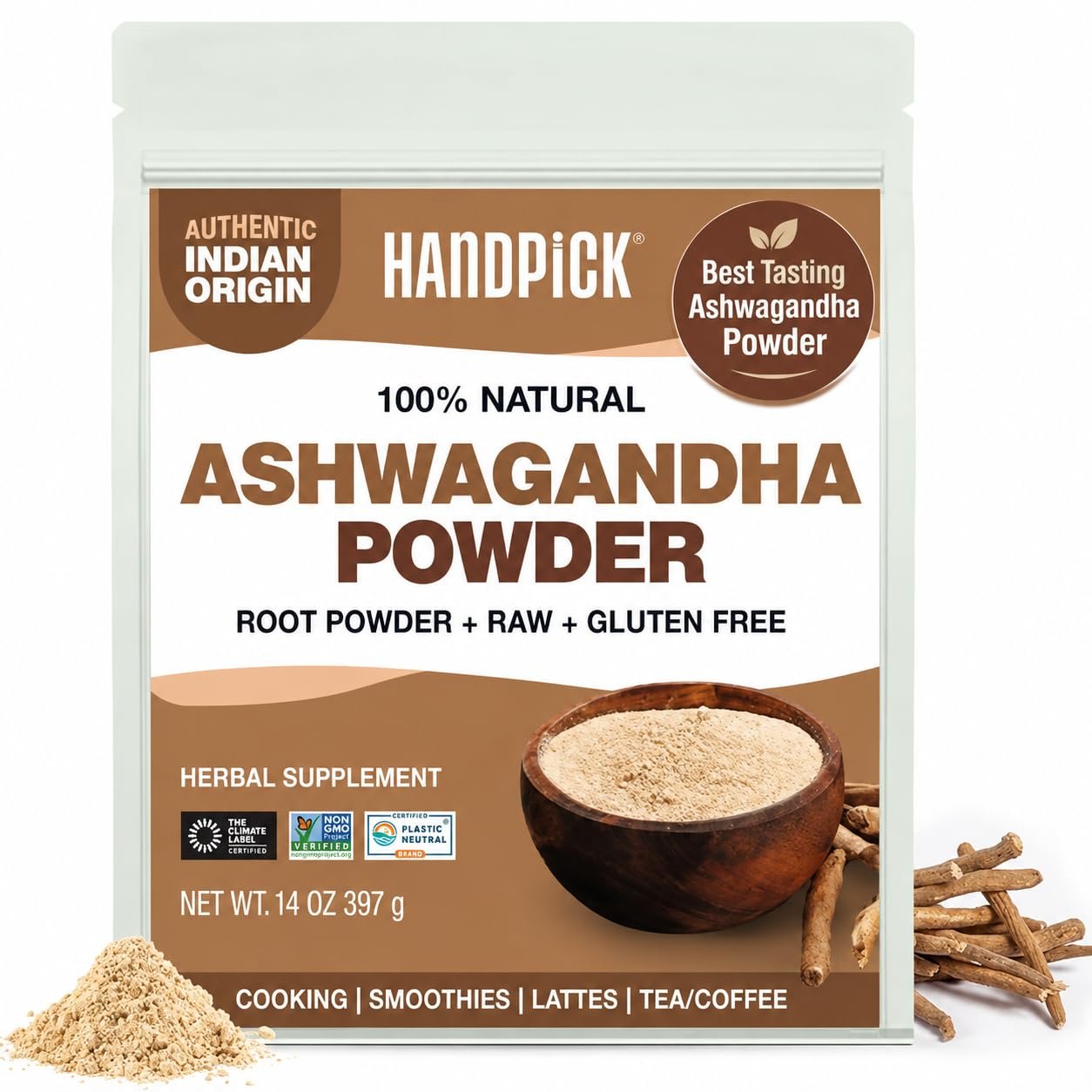 HANDPICK Ashwagandha Root Powder (14oz) Grade A Root Powder, Non-GMO