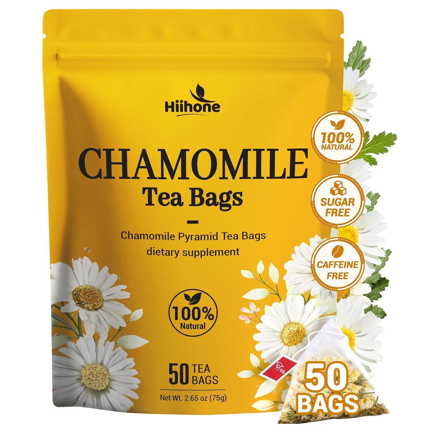 Chamomile Tea Bags, Chamomile Flower Herbal Tea, 50 Teabags