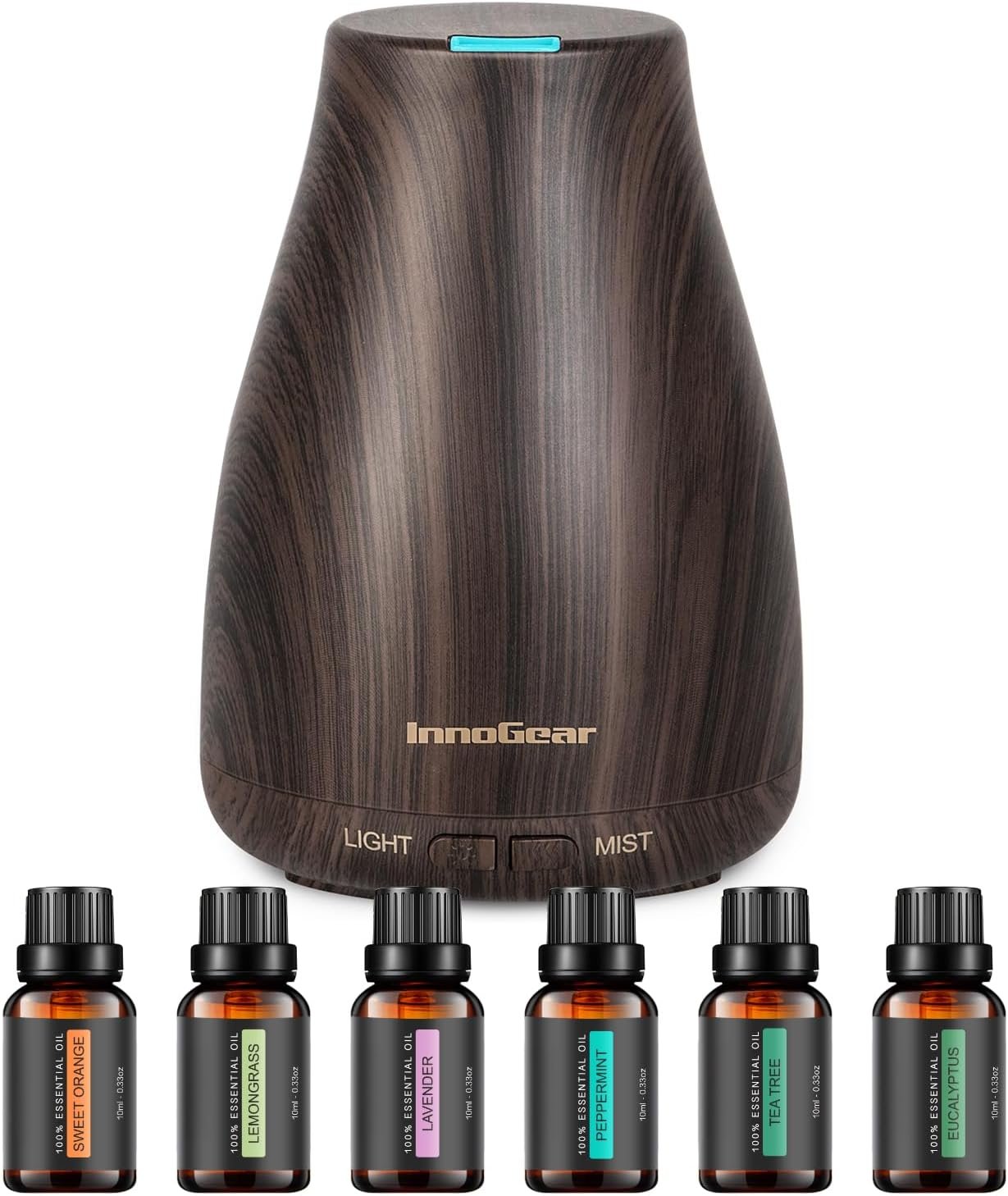 InnoGear 100ml Essential Oil Diffuser for Home with 6 Oils Gift Set, Brown