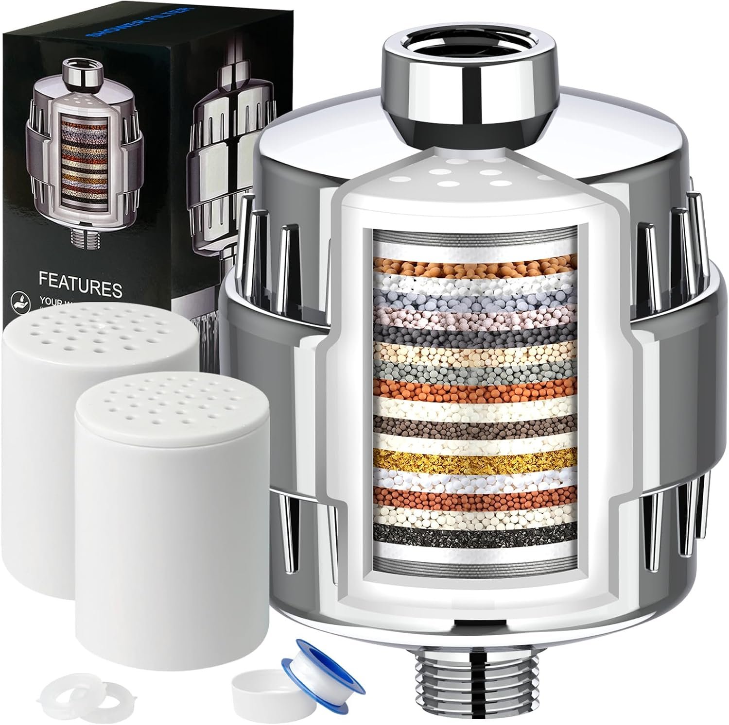 Shower Filter – 20 Stage, 2 Replacement Cartridges Total – 1 Installed