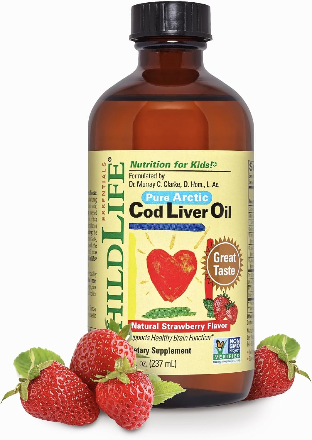 ChildLife Essentials Cod Liver Fish Oil for Kids, Strawberry, 8 fl Oz