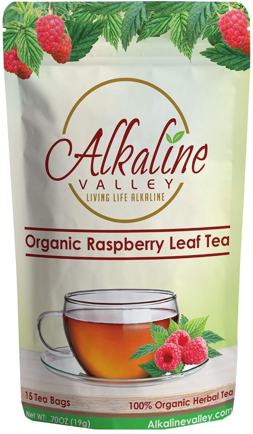 Red Raspberry Leaf Tea – 100% Alkaline and Organic – 15 Unbleached/Chemical-Free Tea Bags – Caffeine-Free, No GMO