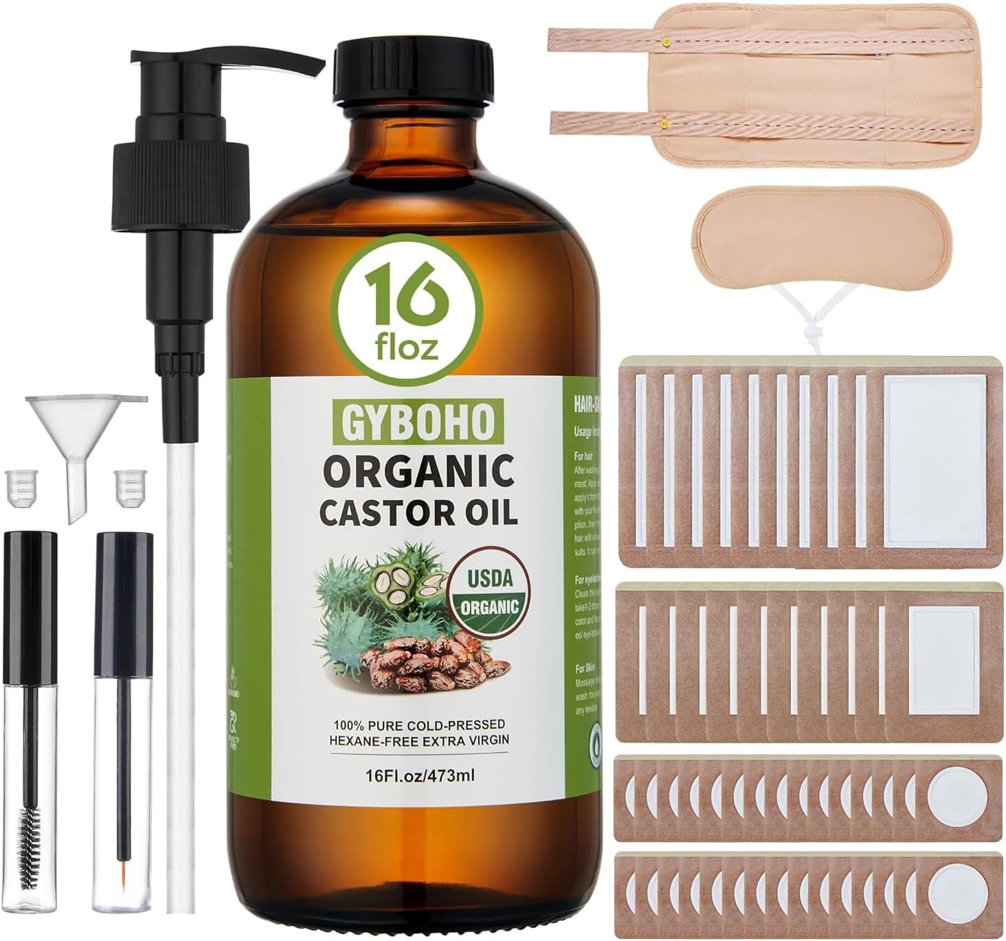 Castor Oil Pack Wrap with 16oz Castor Oil Organic Cold Pressed