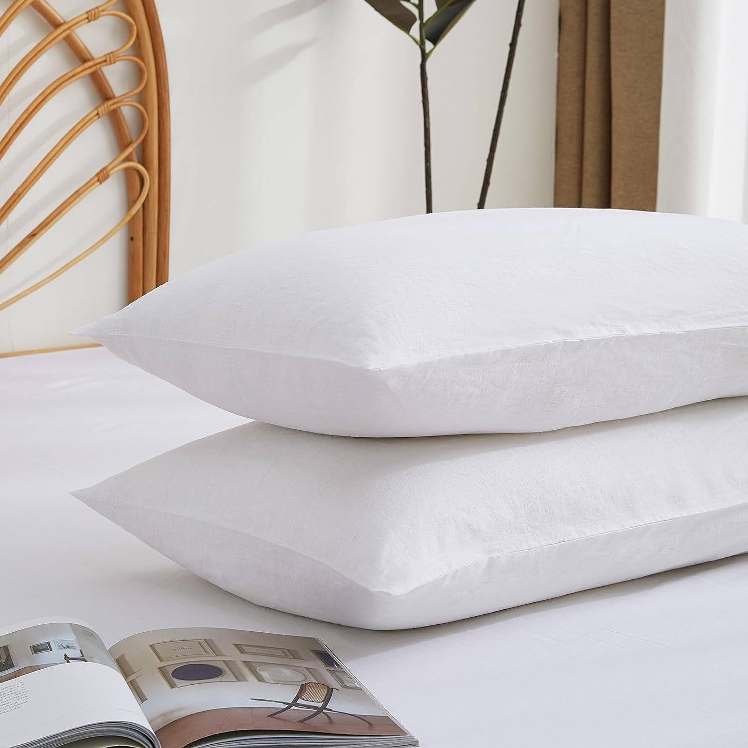 100% French Linen Pillowcase Set of 2, Natural Pure Linen Pillow Covers