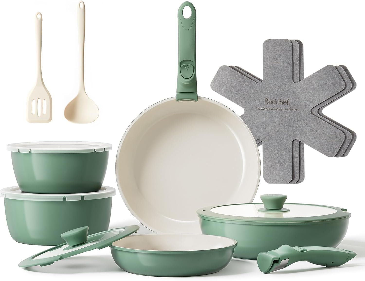 Redchef 16pcs Ceramic Pots and Pans Set Nonstick, Healthy RV Cookware Set