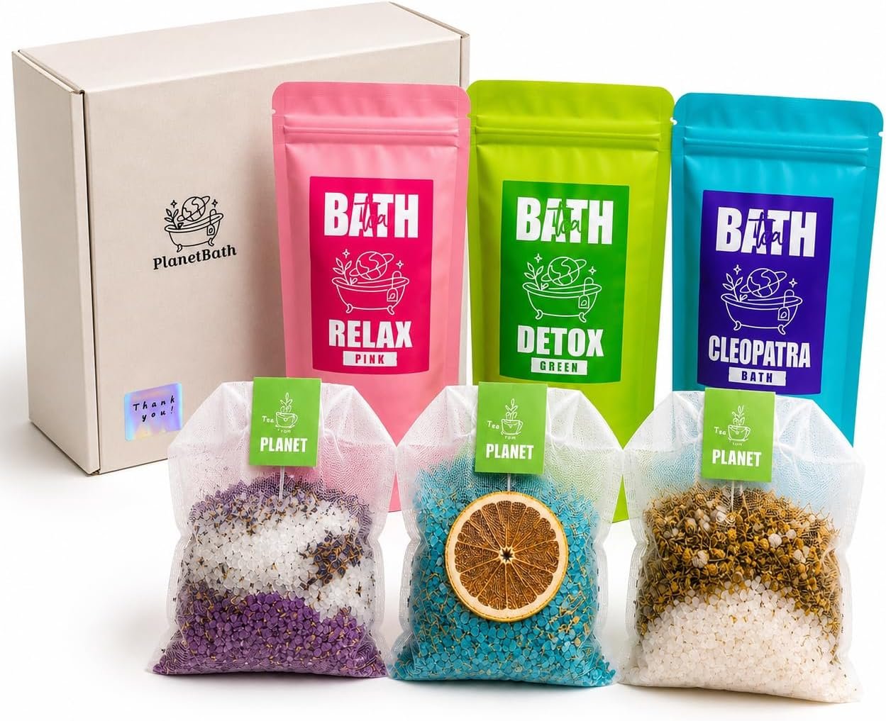 Bath Tea Gift Set – Variety Pack of 3 Tea Bags for Tub – Lavender, Coconut Vanilla Milk Bath, Detox Citrus Ginger – Herbal Soak with Epsom Salt – Spa Gift Set for Women
