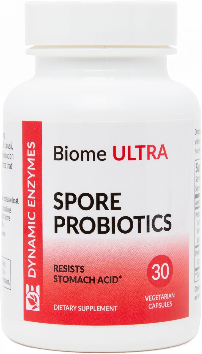 Biome Ultra Spore Probiotic + Prebiotic FOS (ProbioSEB CSC3) – 5 Billion CFU Per Capsule – Bacillus Coagulans, Subtilis & Clausii – Shelf-Stable Daily Probiotic for Gut & Microbiome Support – 30 Caps