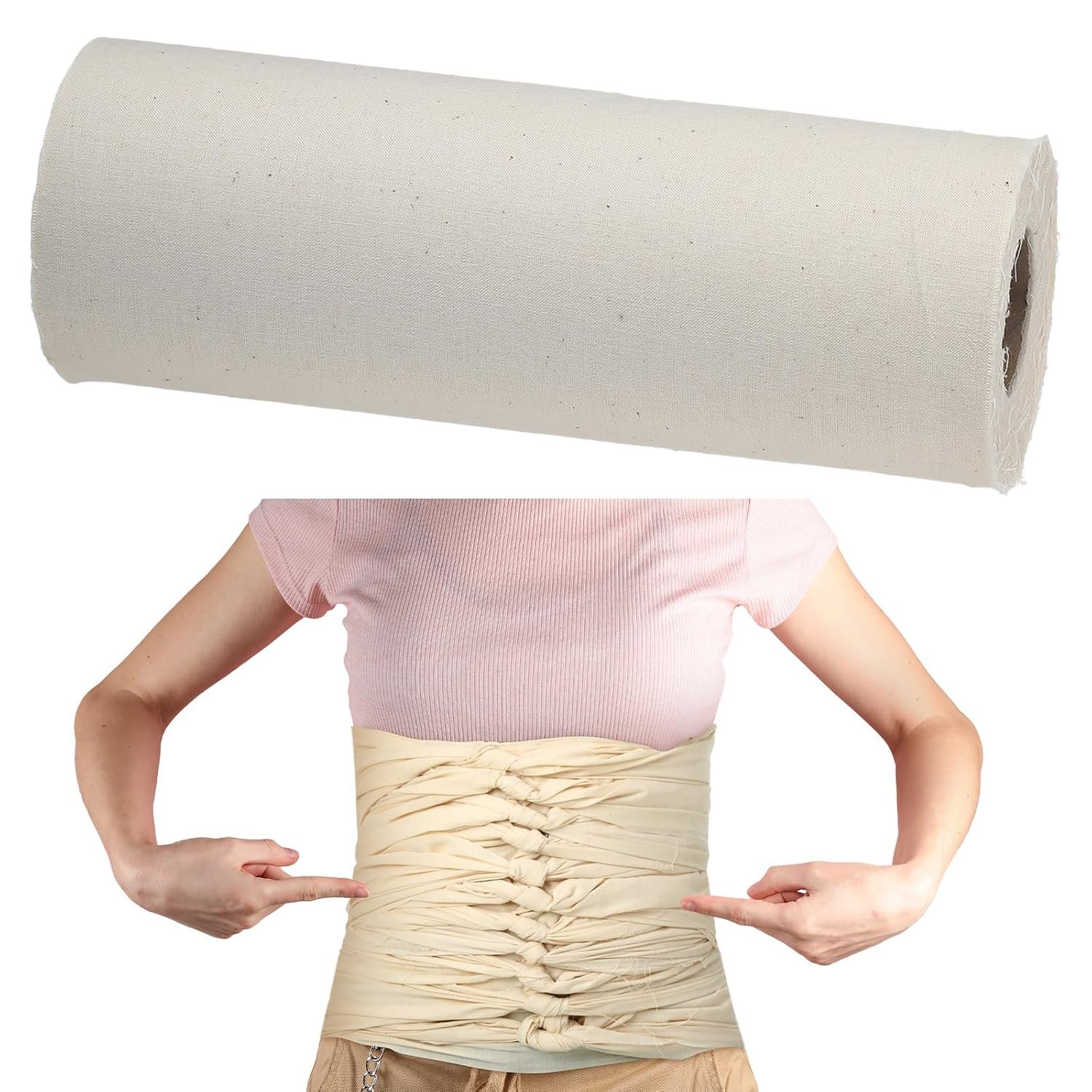 Hahafelt Bengkung Postpartum Belly Binding Wrap Traditional White Unbleached Muslin Cotton Cloth Postpartum Wrap for Women Pregnancy Waist Supply 17 Yards Long(Unlocked Edge)
