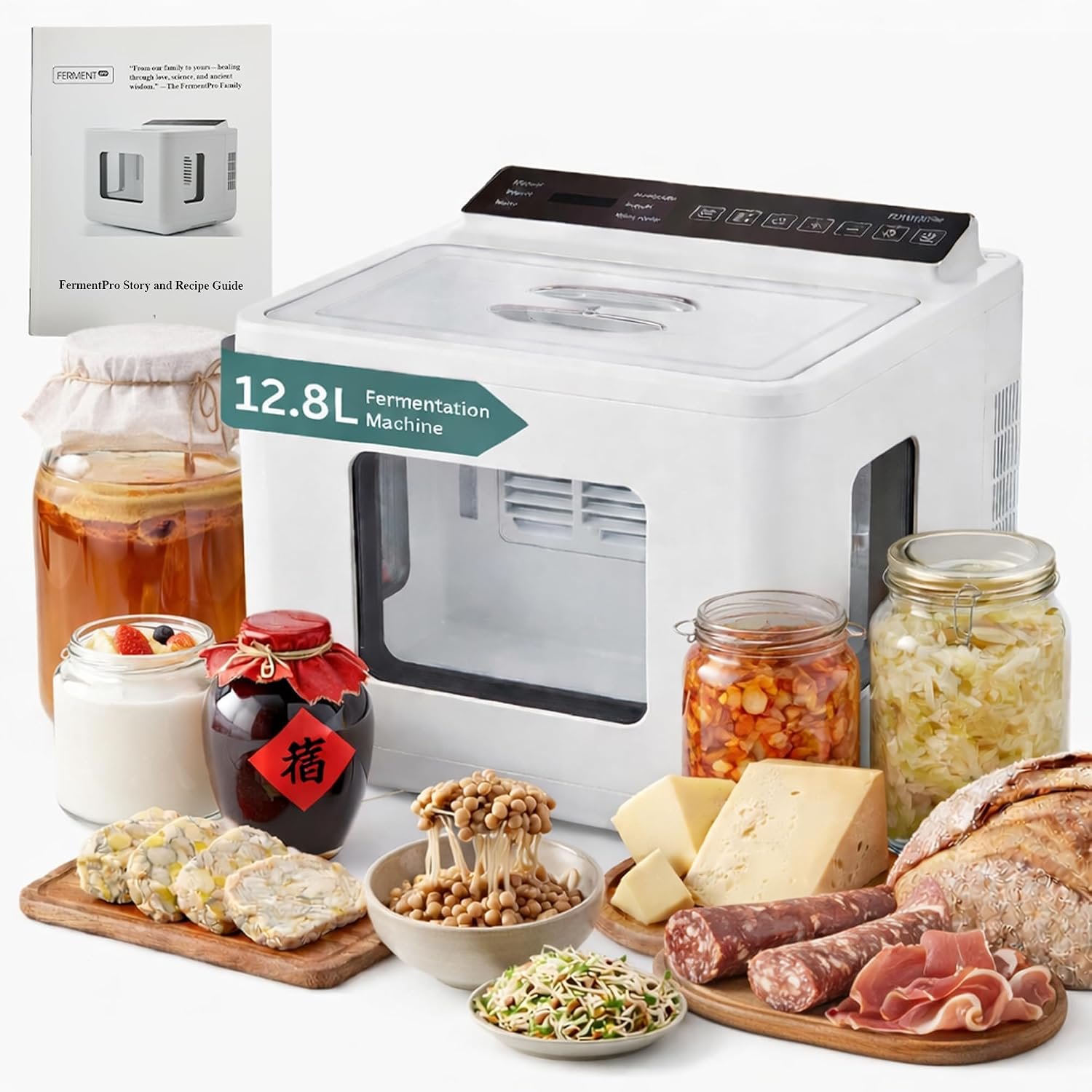 12.8L Smart Yogurt Maker Machine & Fermentation Kit, Kombucha, Kimchi, Natto, tempeh, Sourdough Maker, Temp Control 50-115°F, Timer 1 Hr -30 Day, Post-Ferment Cooling