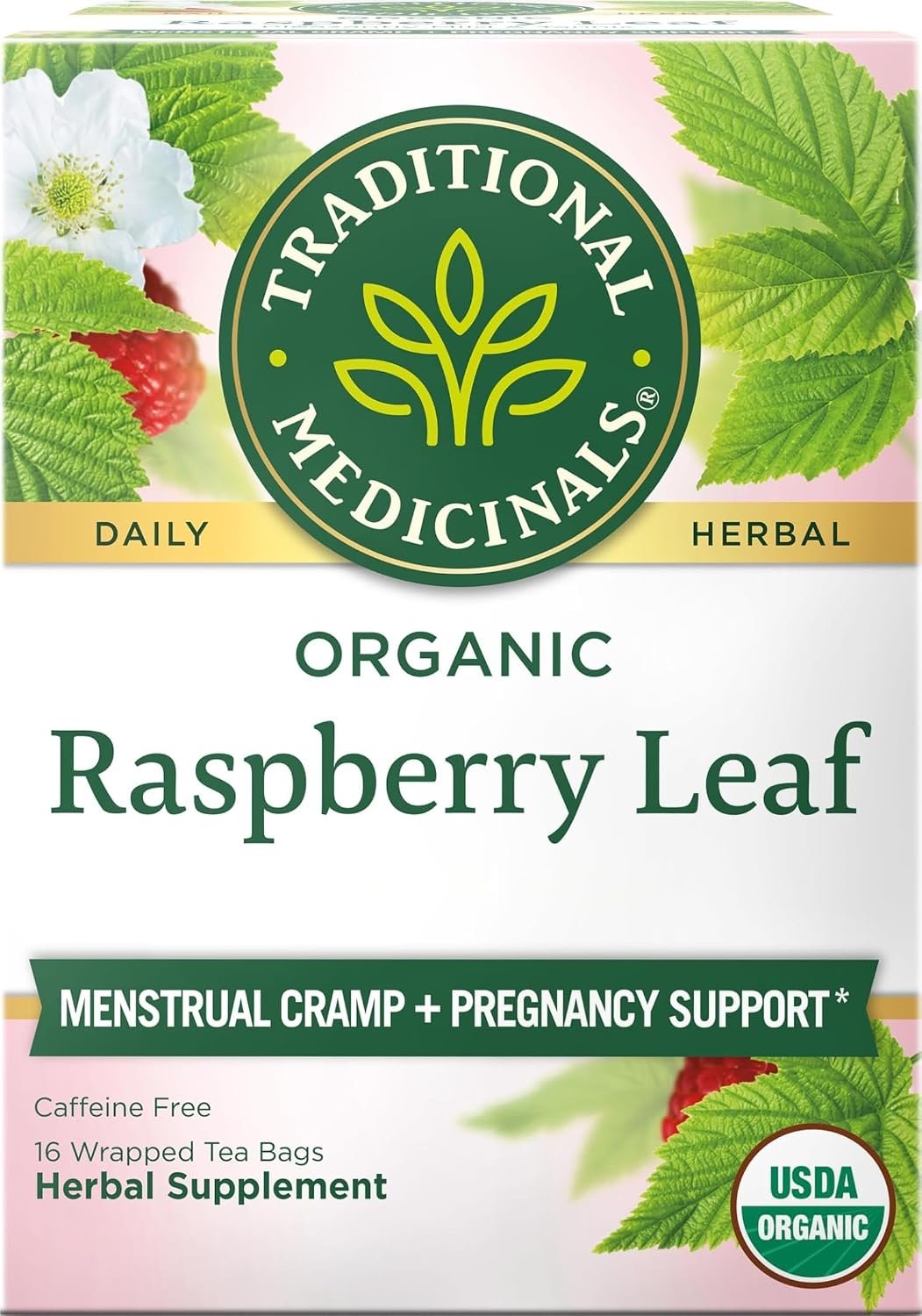 Traditional Medicinals Tea, Organic Raspberry Leaf, Eases Menstrual Cramps, Supports a Healthy Pregnancy, 16 Tea Bags