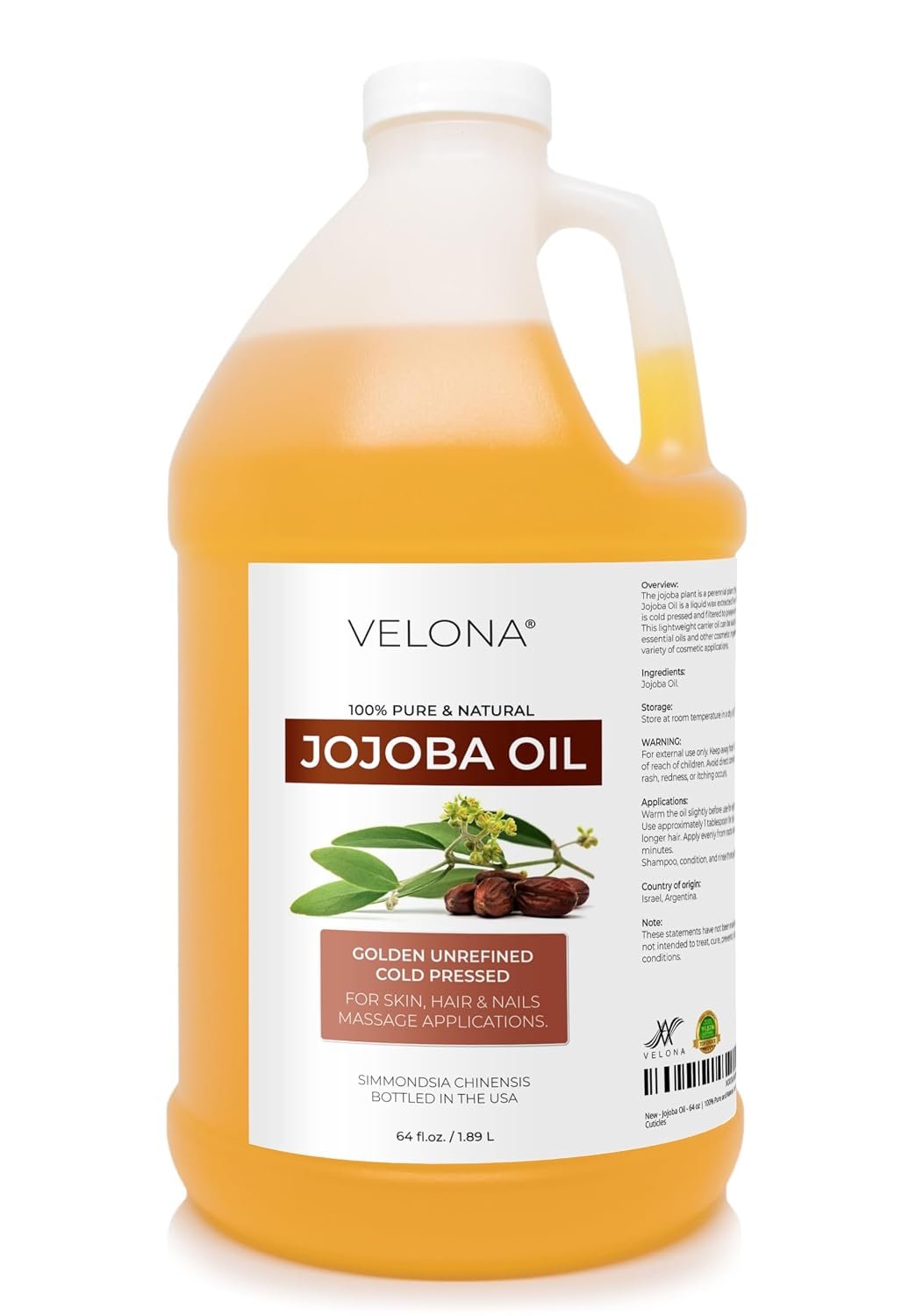 velona Jojoba Oil – 64 fl oz, Cold Pressed, Unrefined