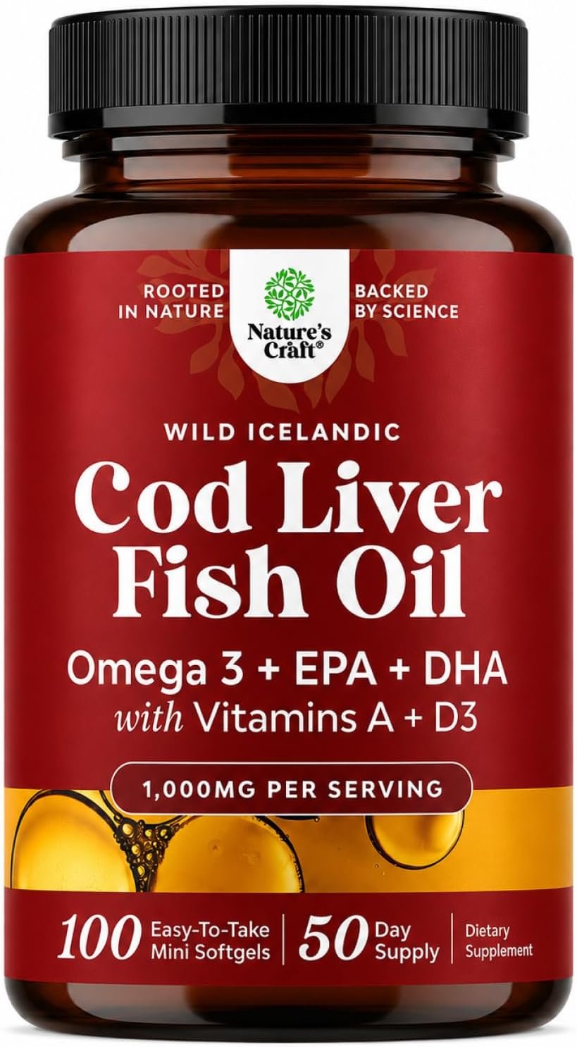 Icelandic Cod Liver Oil Softgels – Omega 3 Fish Oil with Vitamin A – 100 Ct