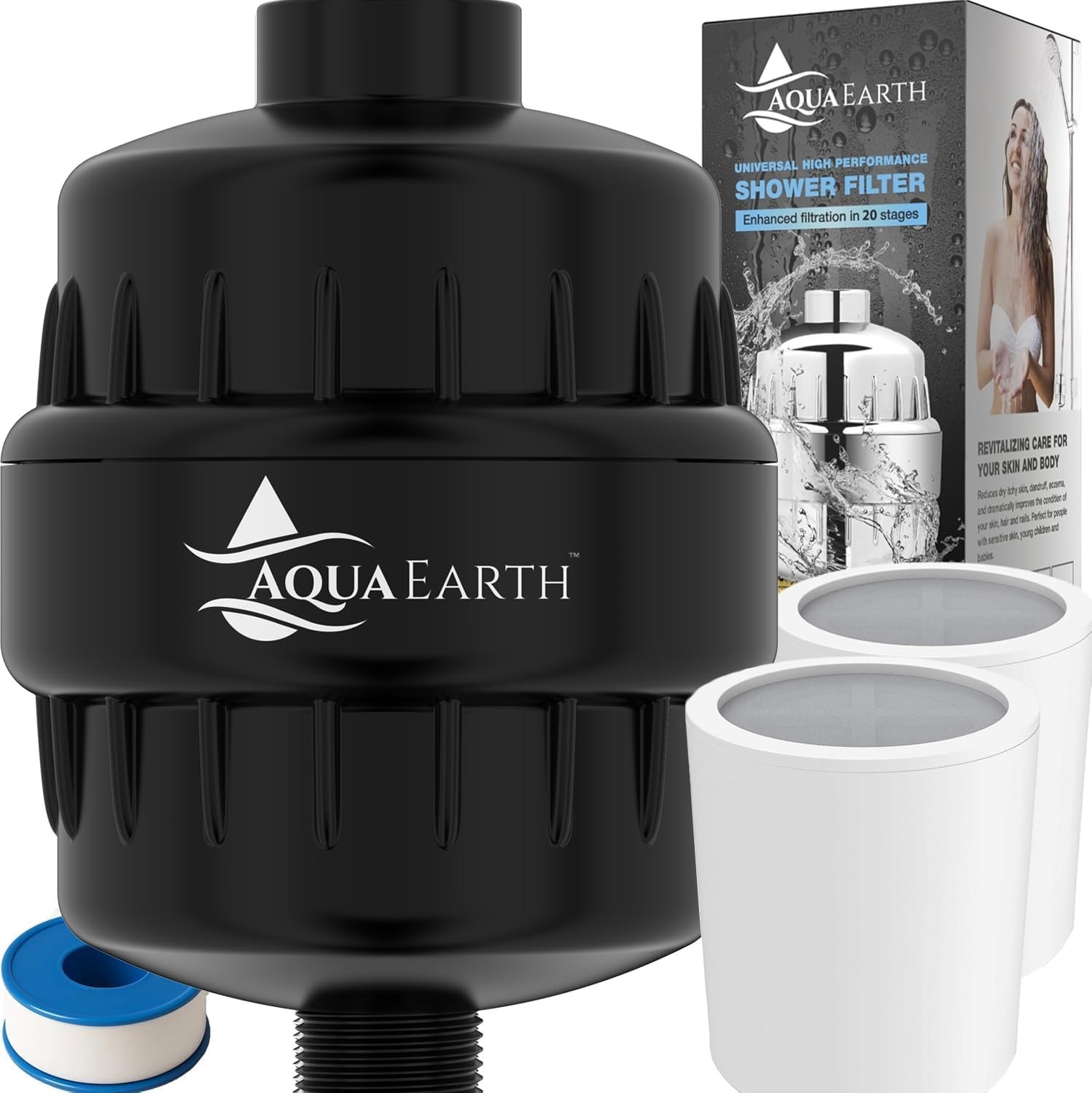 Aqua Earth Shower Head Filter, Black