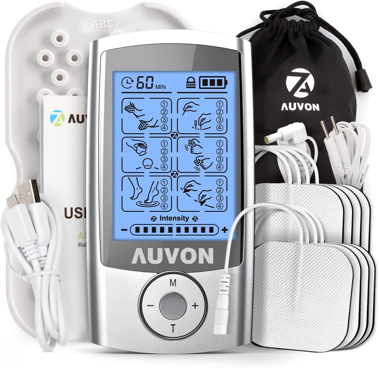 AUVON 24 Modes TENS Unit Muscle Stimulator for Pain Relief, Premium Pads