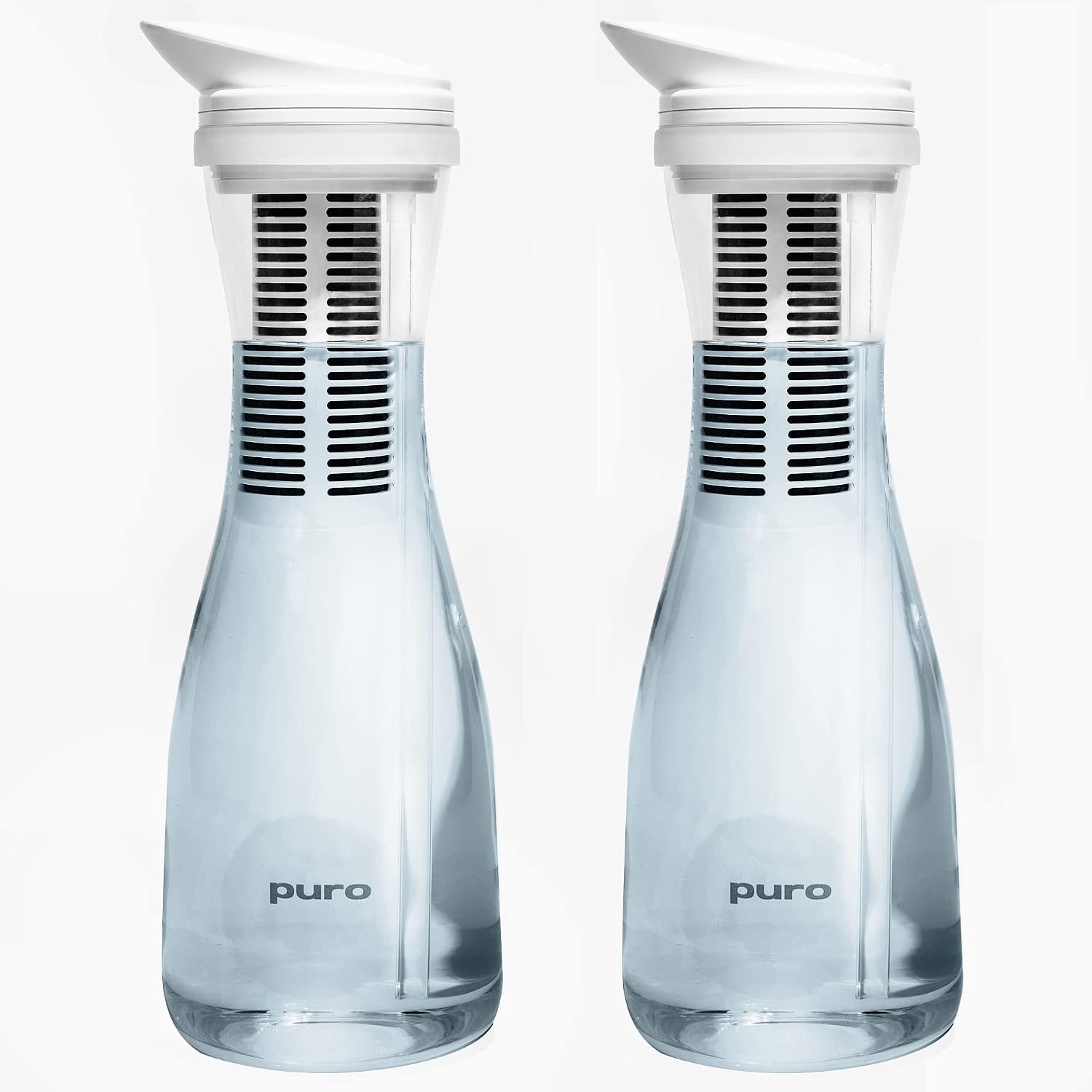 Puro Glass Water Filter Pitcher – Long Lasting Filter – Faster Filtering – 1.3L – Carbon Water Filter Removes Lead, Odors, Chlorine (2 Pack)