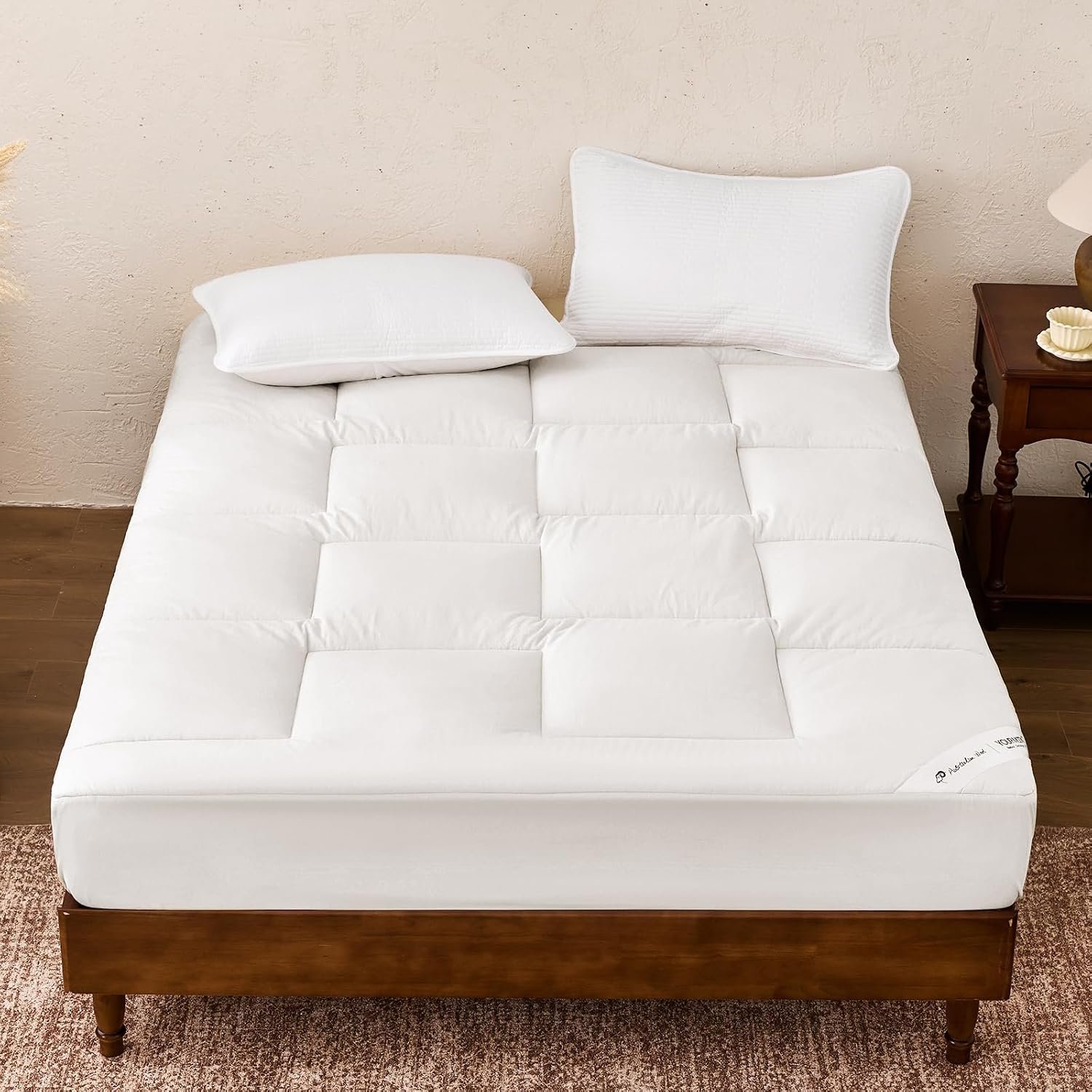 YOUR MOON Wool Mattress Pad Queen,51% Australian Wool, 500GSM-White