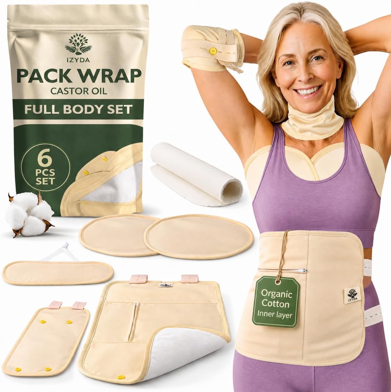Organic Castor Oil Pack Wrap Kit, Castor Oil Wrap (Oil Not Included)