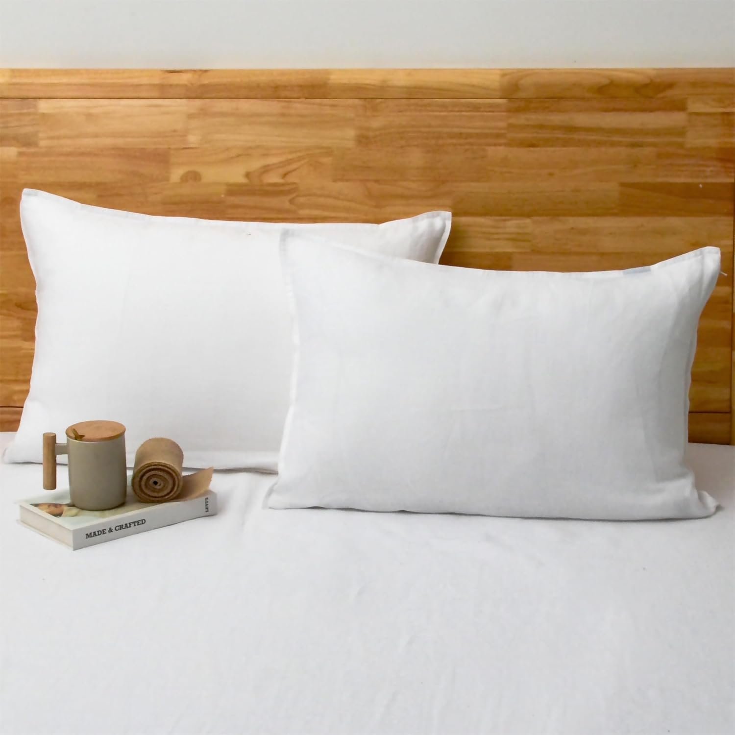 CHUFFED Linen Pillowcases 2 Pack 100% Linen Standard Pillow Cases, Breathable and Cooling Washed Pillowshams with Zipper Closure, 20×26 Inches,White