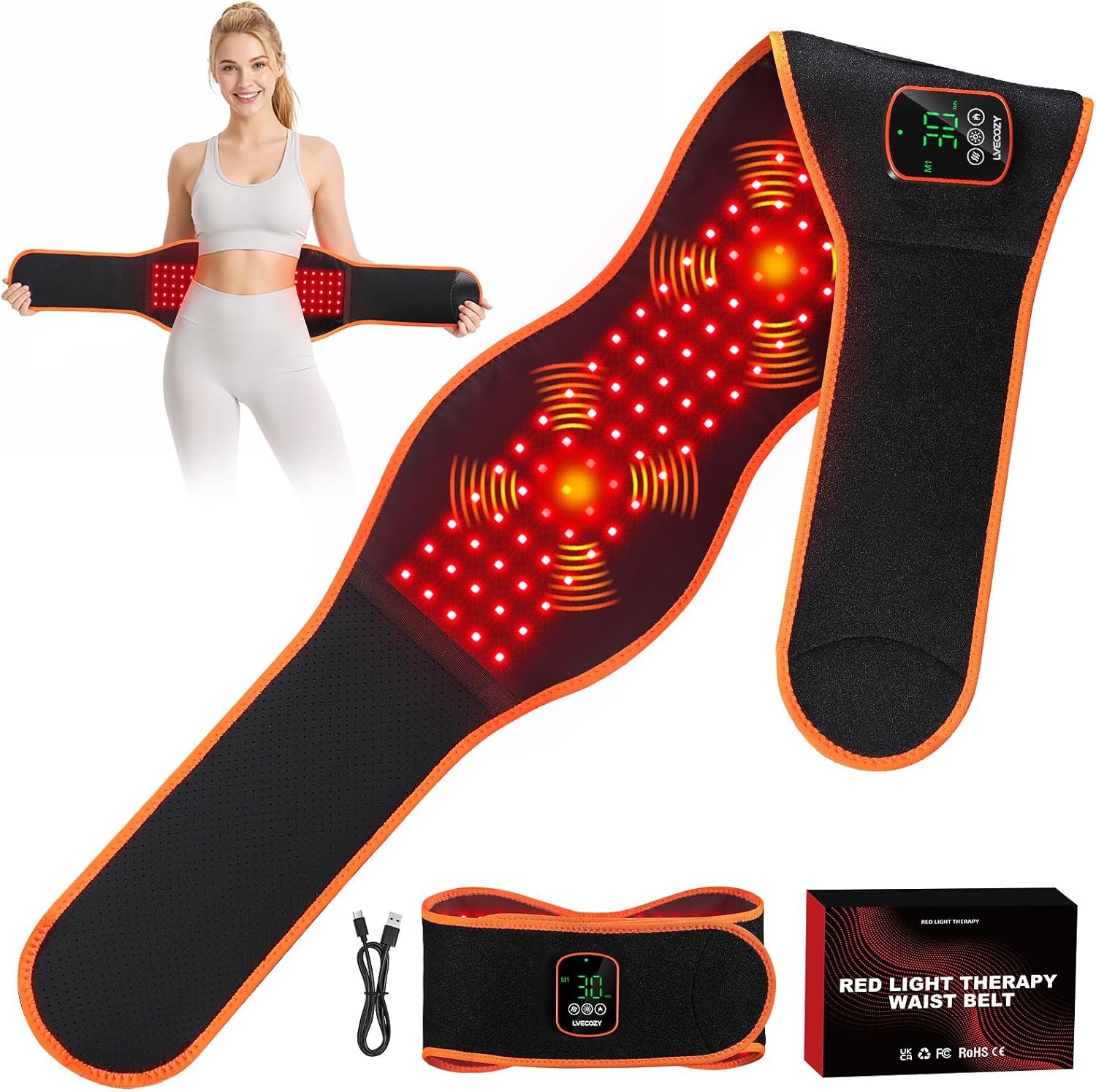 Red Light Therapy Belt for Body, Cordless Infrared with Heat & Massage