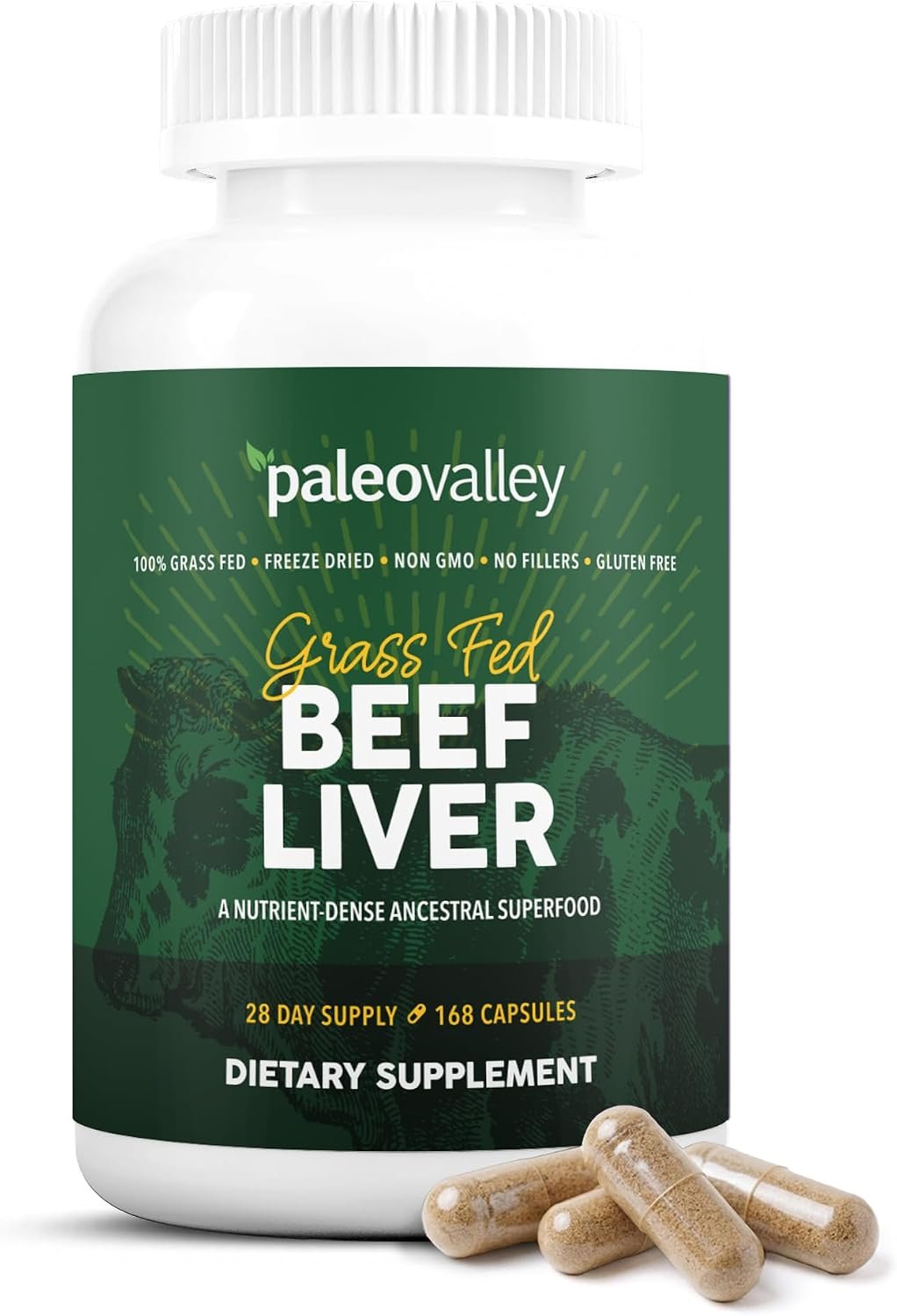 Paleovalley 100% Grass Fed Beef Liver Capsules, Freeze-Dried, No Aftertaste