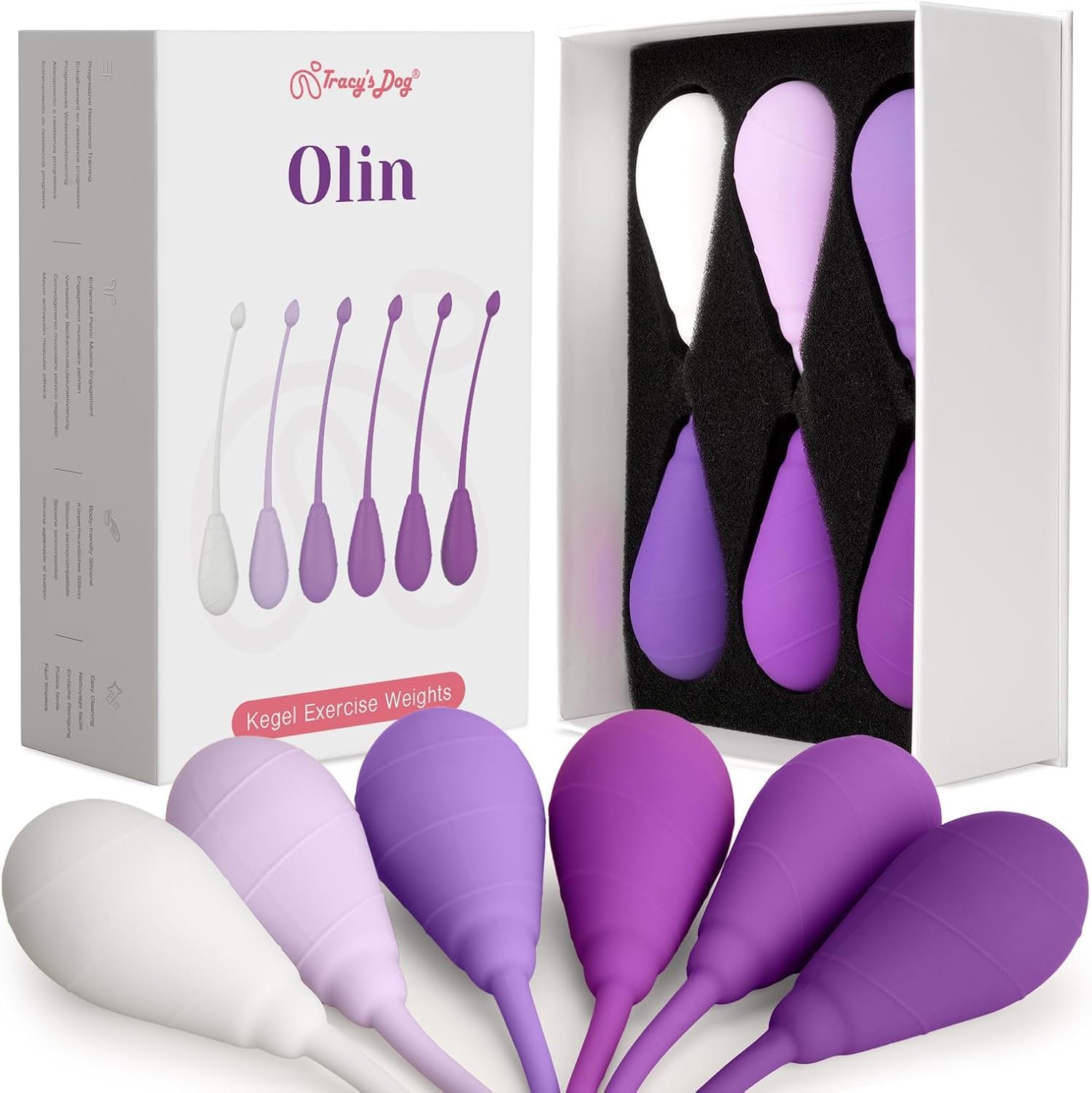 Tracy’s Dog Kegel Weights System for Women – 6 Graduated Silicone Weights, Ergonomic Tapered Design, Waterproof with Storage Pouch, Olin