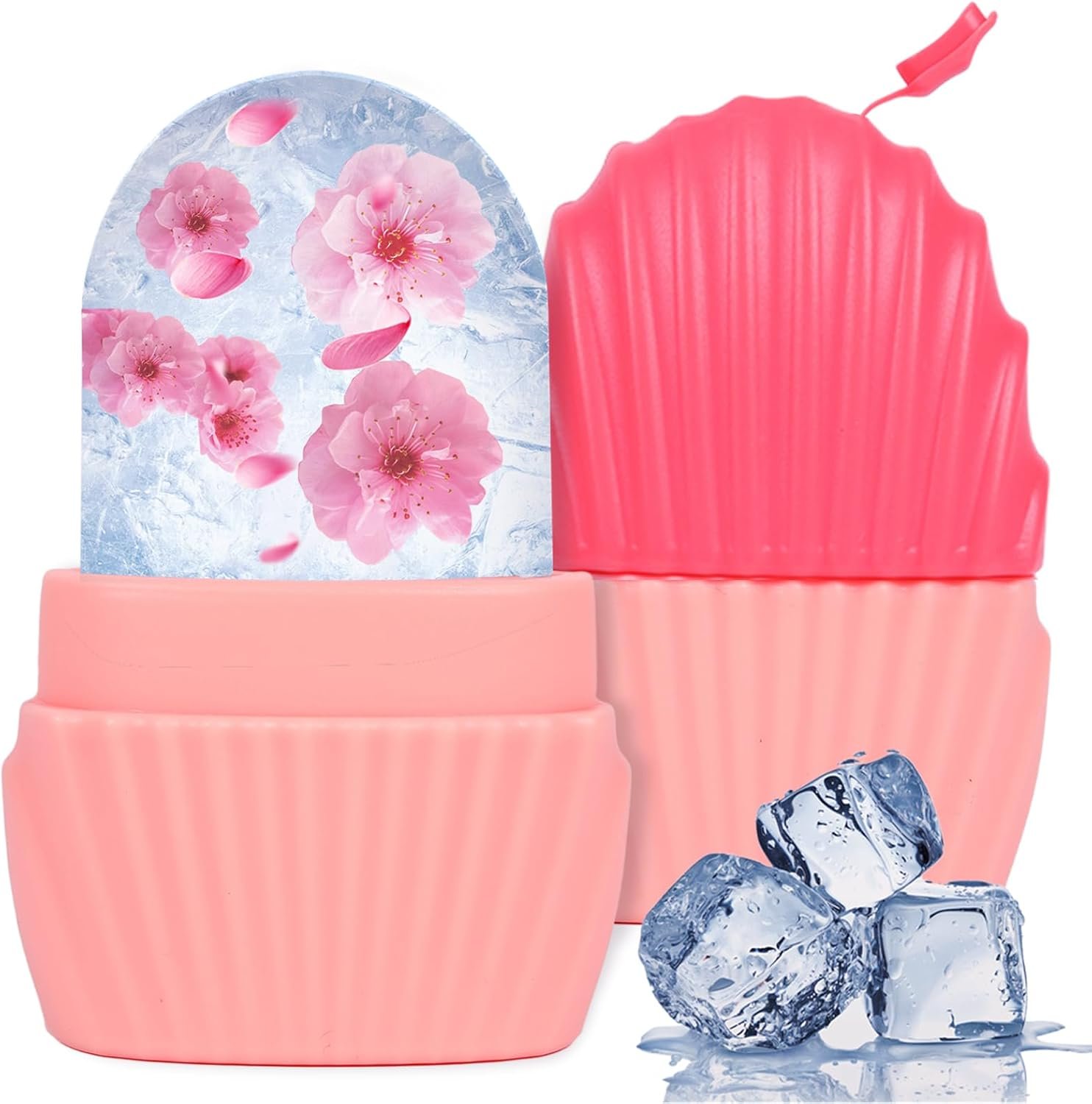Ice Cube Roller for Face,Eyes and Neck,Reusable Silicone Ice Mold Mermaid Shell Shape for Shrink Pores Anti Wrinkle and Skin Beauty Care,Reduce Migraine Pain,Gua Sha Face Massage Tools