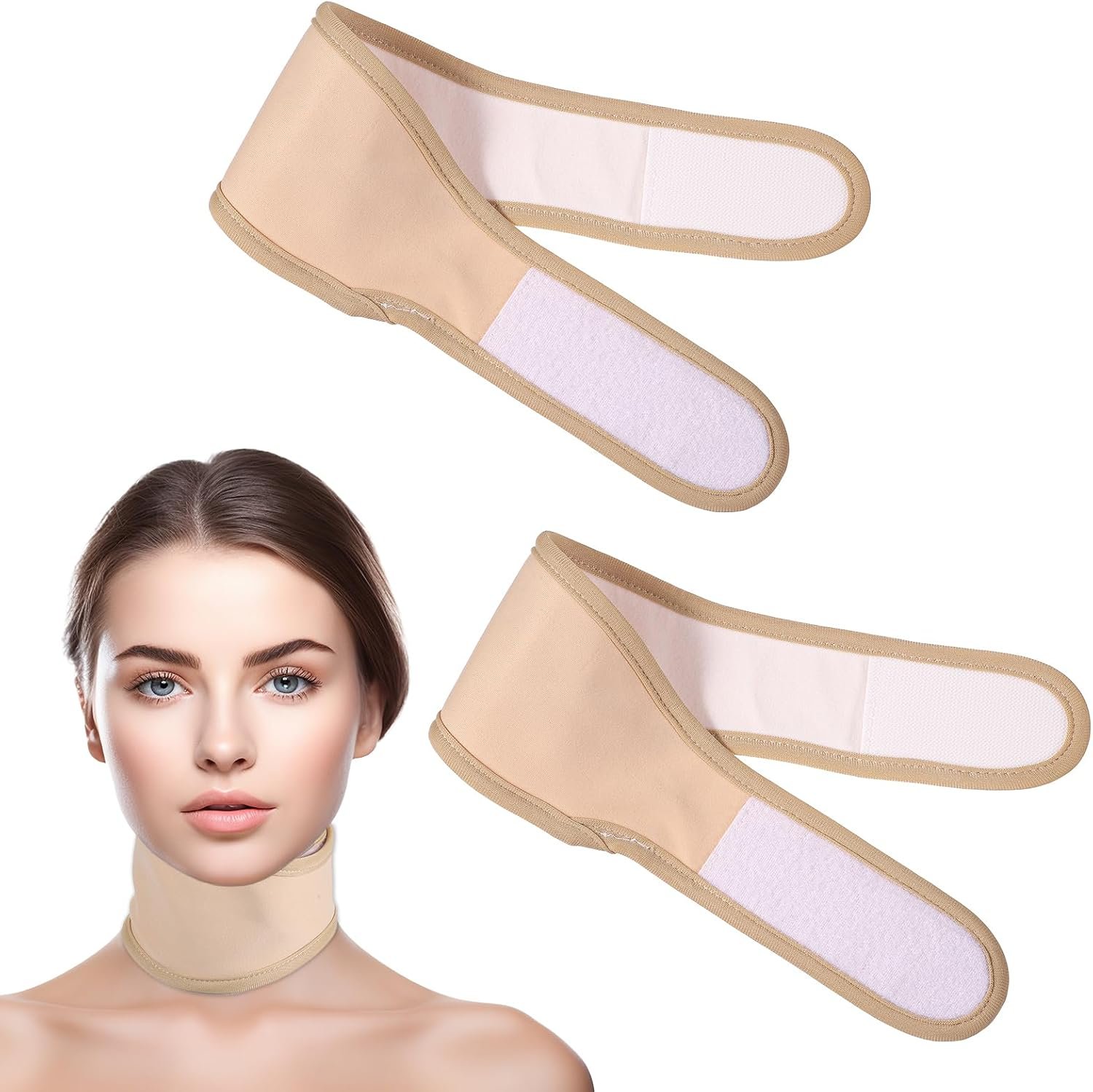 2 Pack Thyroid Castor Oil Neck Wrap, Reusable Neck Castor Oil Pack for Thyroid Women Men, Comfort Fit (Khaki)