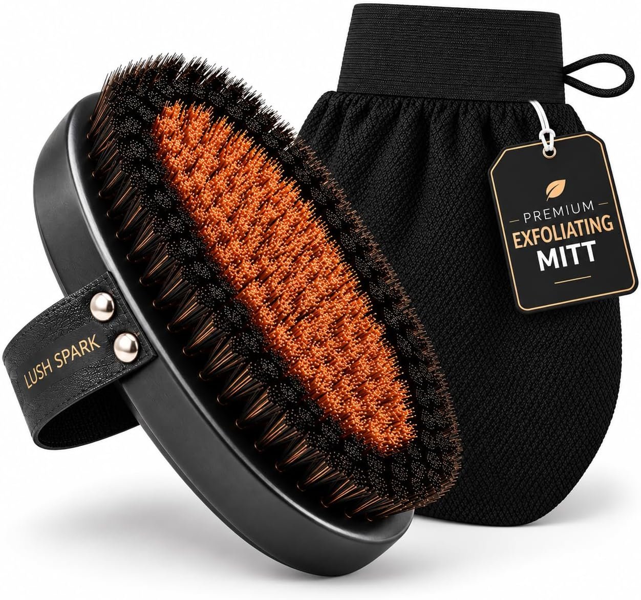 Ionic Copper Dry Brush for Lymphatic Drainage, Dry Brushing Body Brush for Exfoliation & Glowing Skin, Includes Korean Exfoliating Mitt for Smooth, Radiant Skin