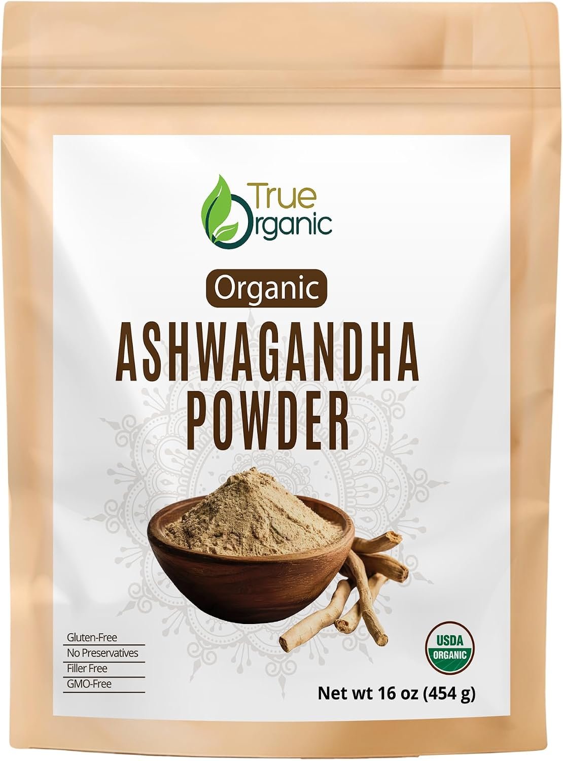 True Organic Ashwagandha Powder 16 oz – USDA Organic Ashwagandha Root Powder | Non-GMO, Gluten Free | Pure Withania Somnifera | Vegan Herbal Powder.