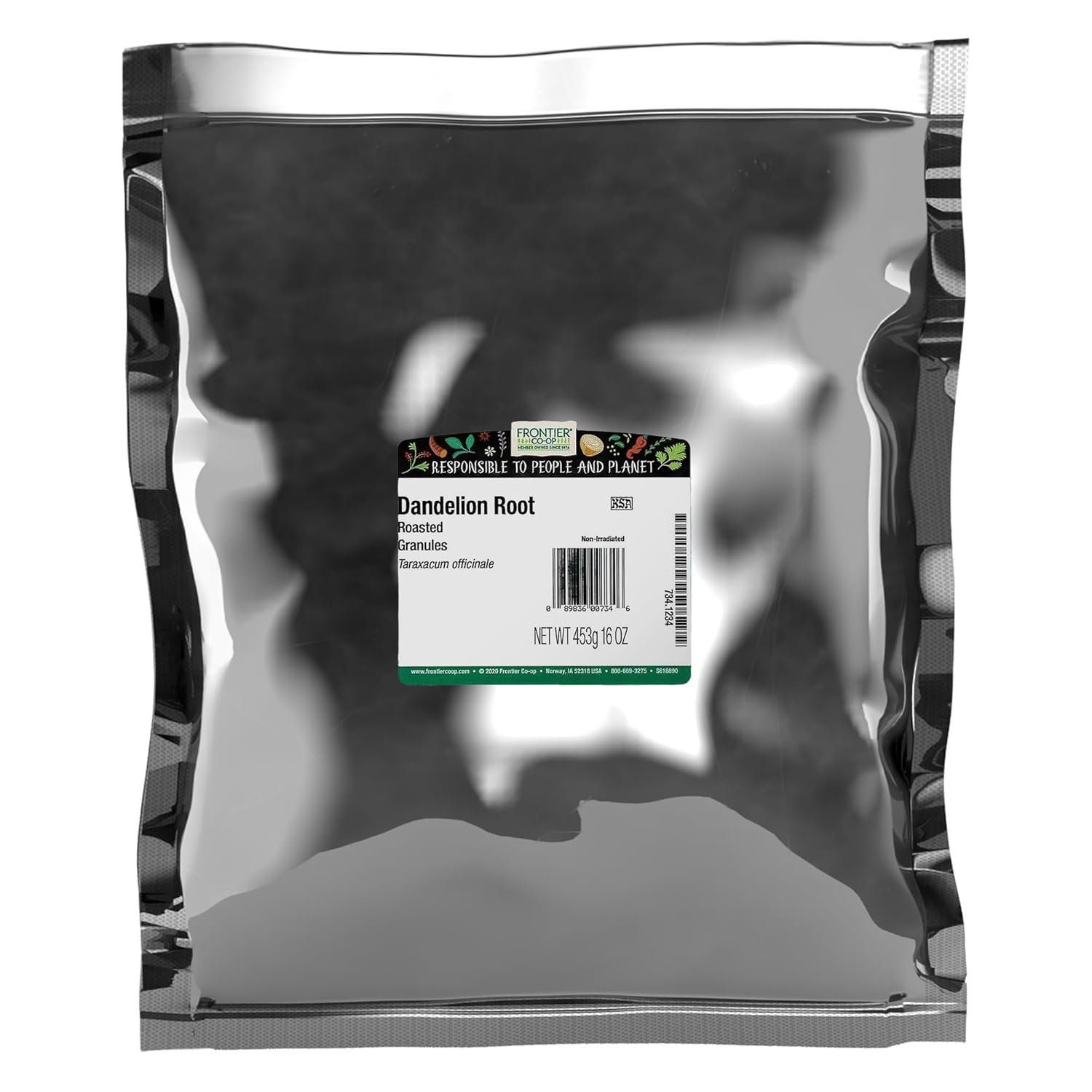 Frontier Co-op Roasted Dandelion Root Granules, 1lb Bulk Bag – Drip Grind Herb for Dandelion Root Tea, Juices, Stews, Soups, and More, Kosher