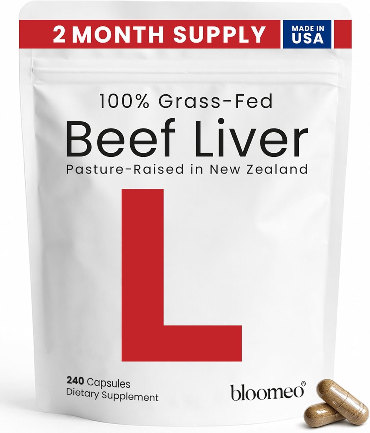 Beef Liver Capsules – Beef Organ Supplement for Women & Men – 240 Capsules