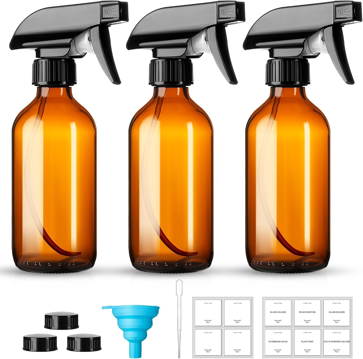 Vitreaux Amber Glass Spray Bottles 8oz,3 Pack Brown Glass Spray Bottles