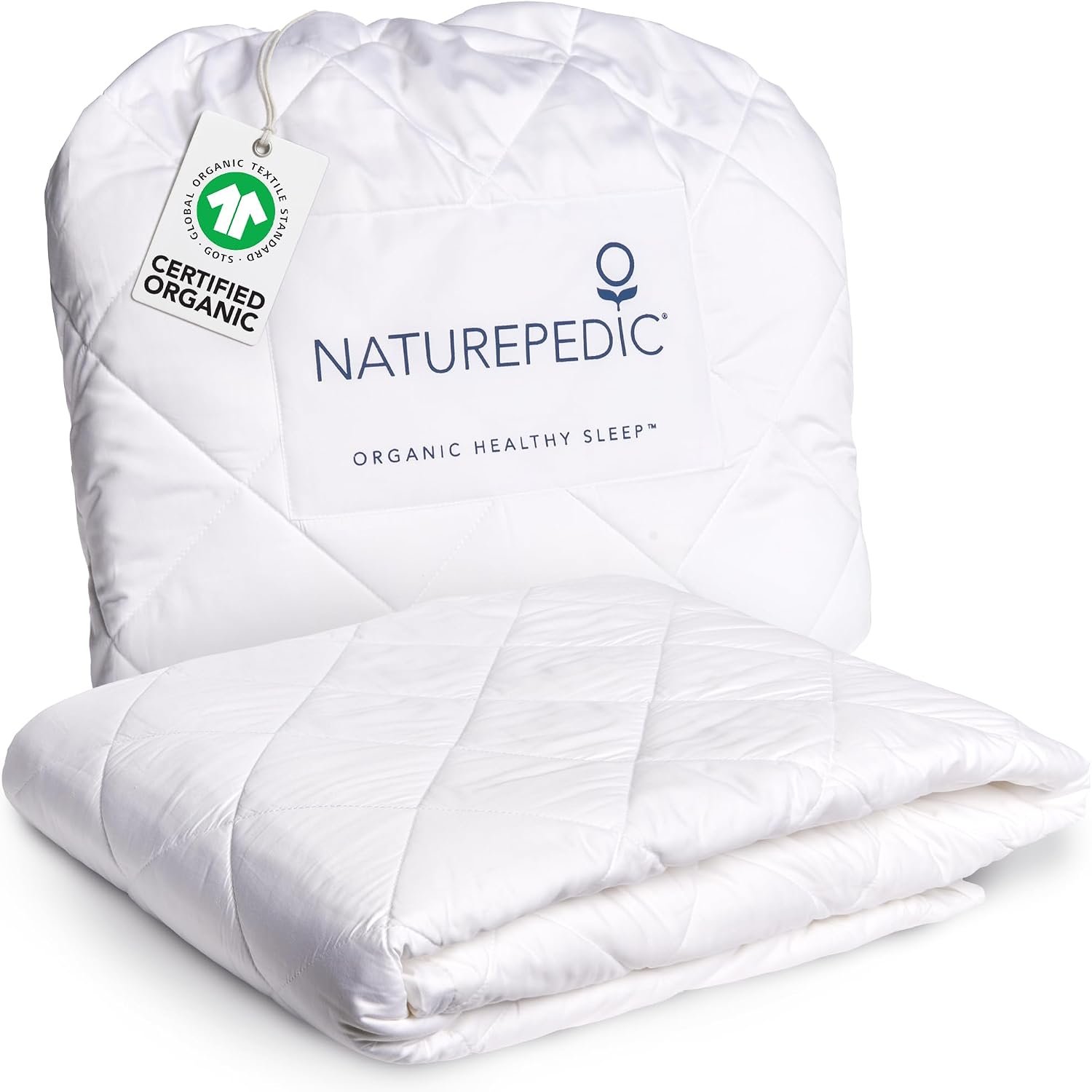 Naturepedic Organic Cotton Mattress Protector – Quilted Organic Cotton Mattress Pad with GOTS-Certified Non-Toxic, 100% Cotton Fabric and Fill – Queen Size Mattress Cover 60″ W x 80″ L