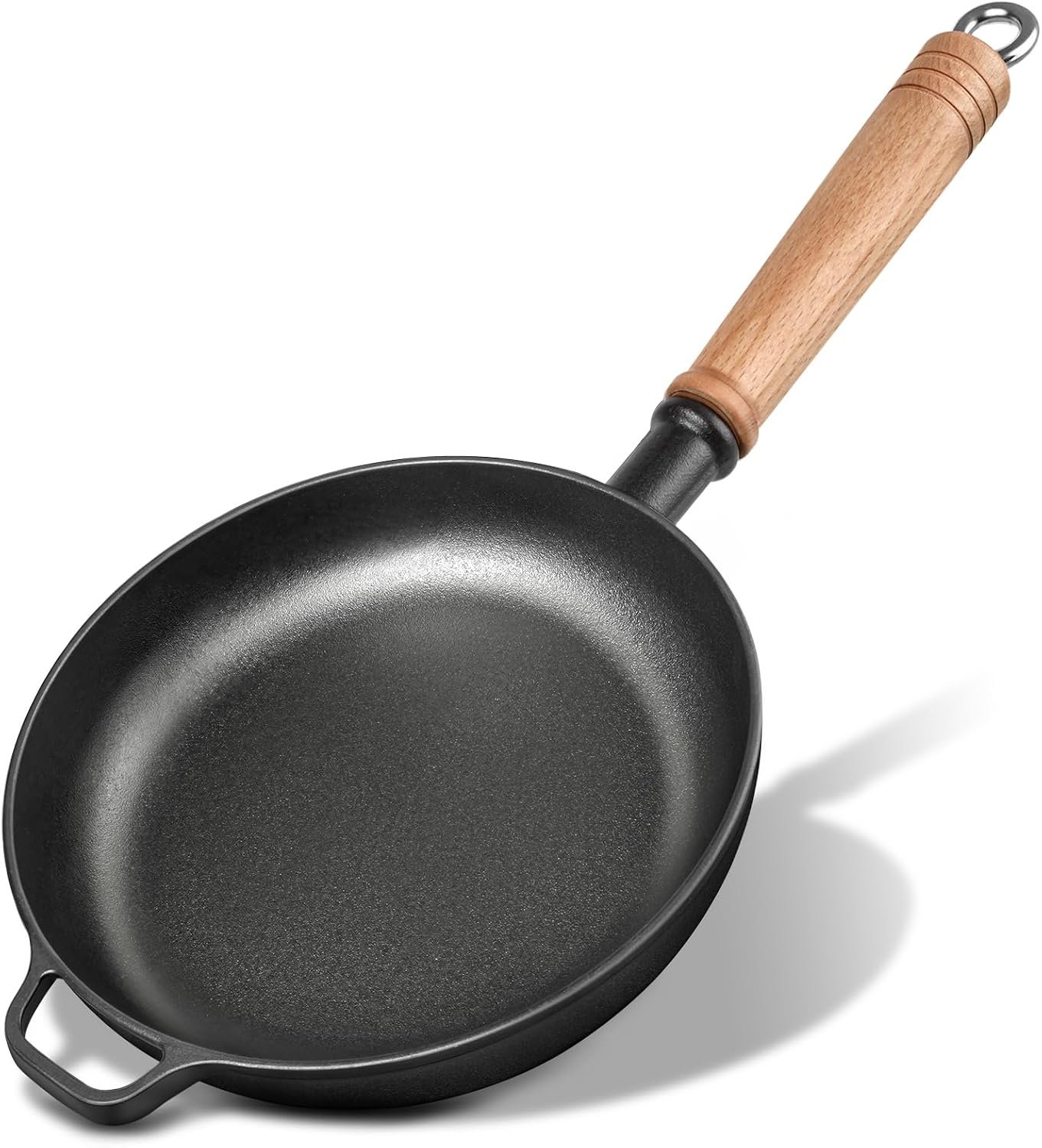 8.7″ Cast Iron Skillet Removable Wooden Handle, Pre-Seasoned Frying Pan for Stove, Oven, Grill & Campfire Cooking