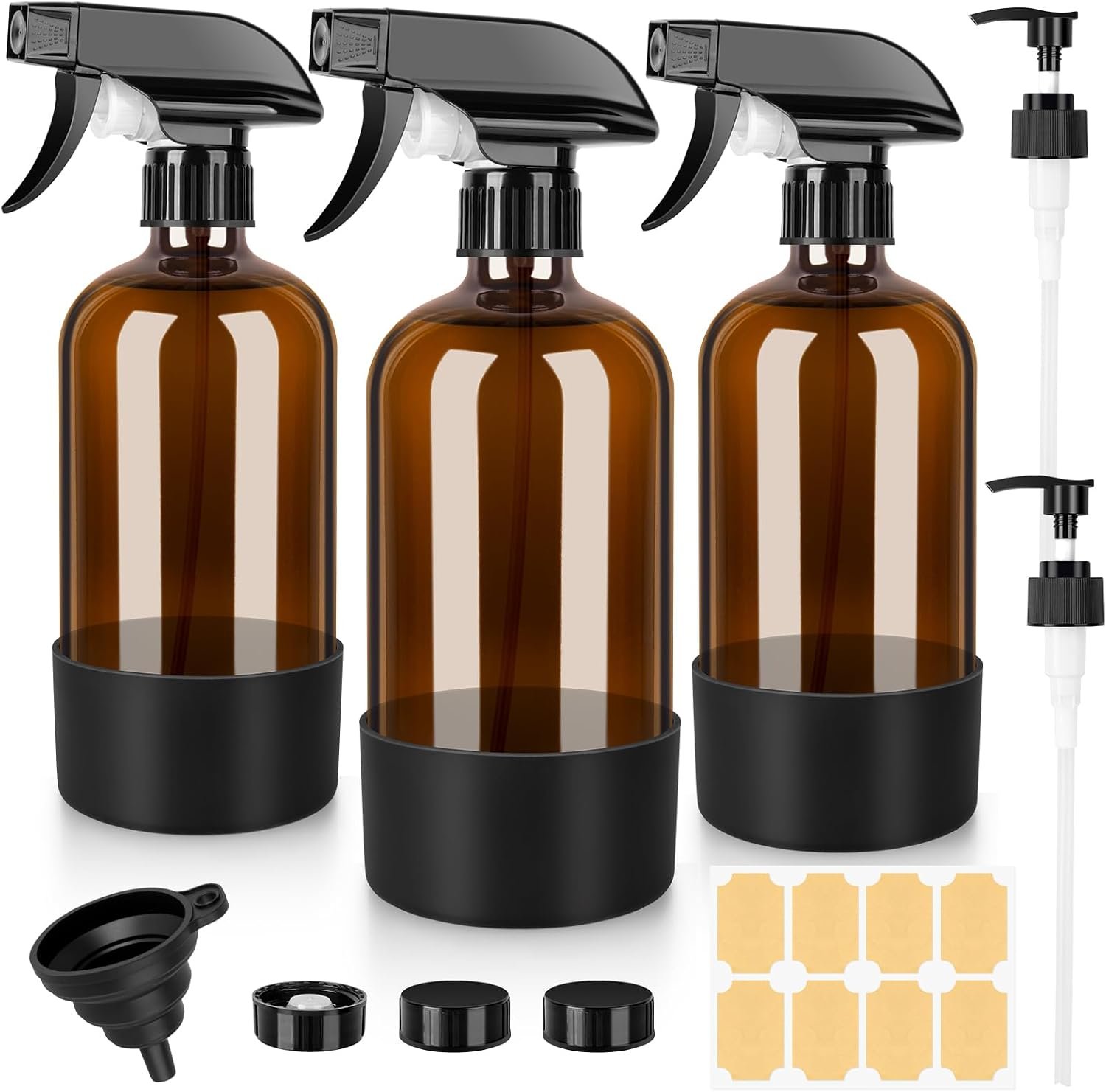 Amber Glass Spray Bottles 3 Pack, 17 oz/500 ml Glass Spray Bottles