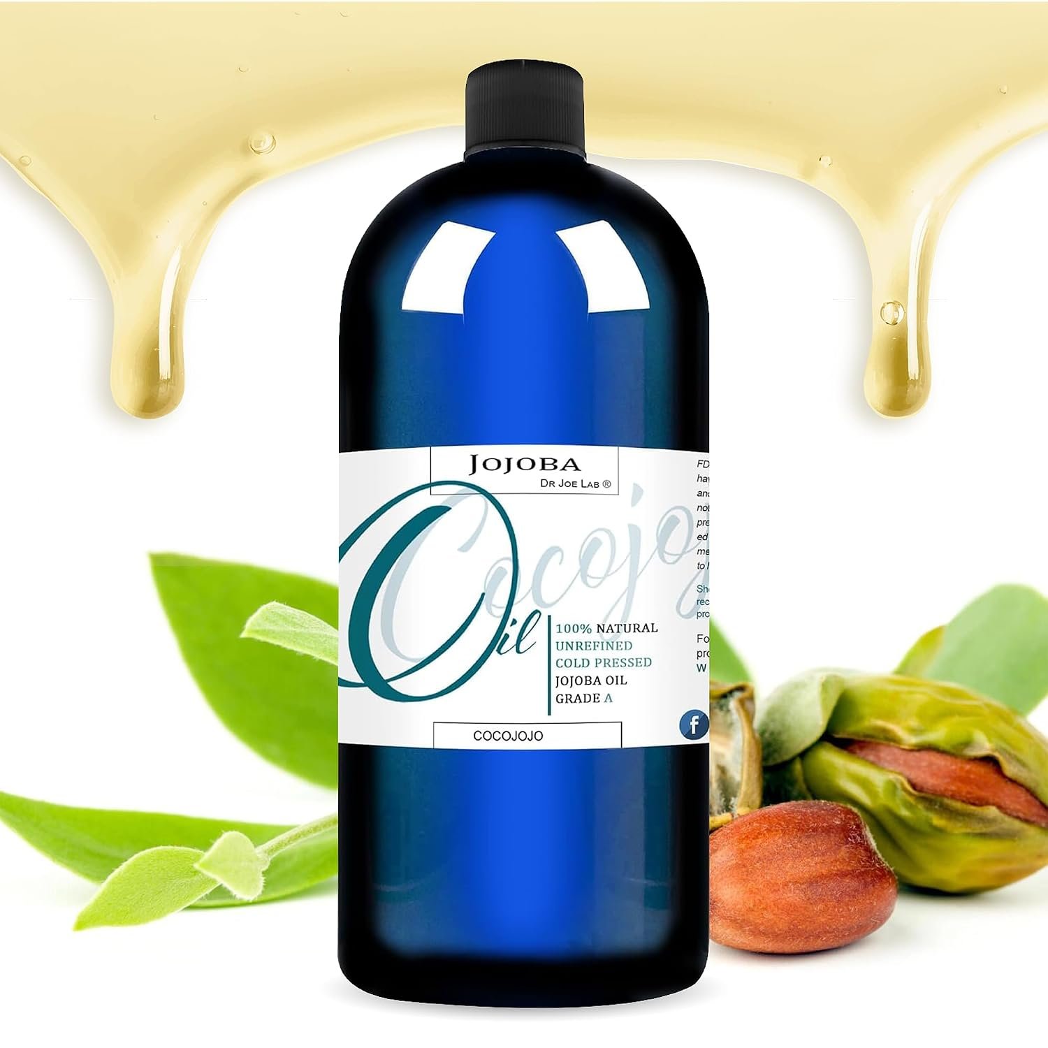 Dr Joe Lab Jojoba Oil Organic Cold Pressed for Hair Growth, Skin, Face, Deep Moisturizing Anti-Aging, Essential Oils – 32 Fl Oz