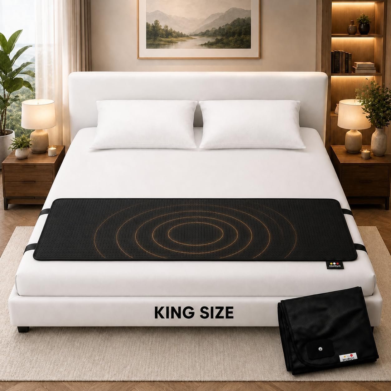 HURUC King Grounding Mat for Bed, 27 x 76 in, PU Leather, 15 ft Cord