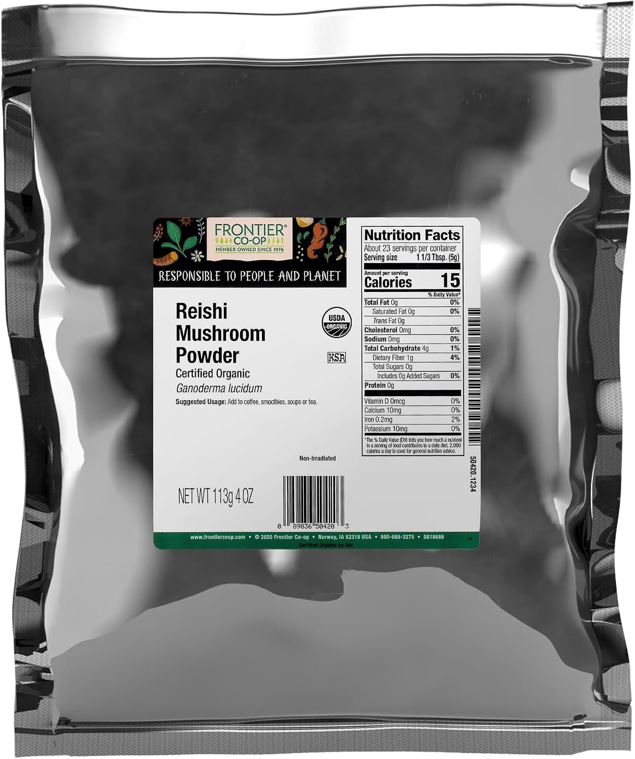 Frontier Co-op Premium Organic Reishi Mushroom Powder – Natural Adaptogenic Functional for Coffee, Tea, Smoothies | 4 Ounce (Pack of 1)